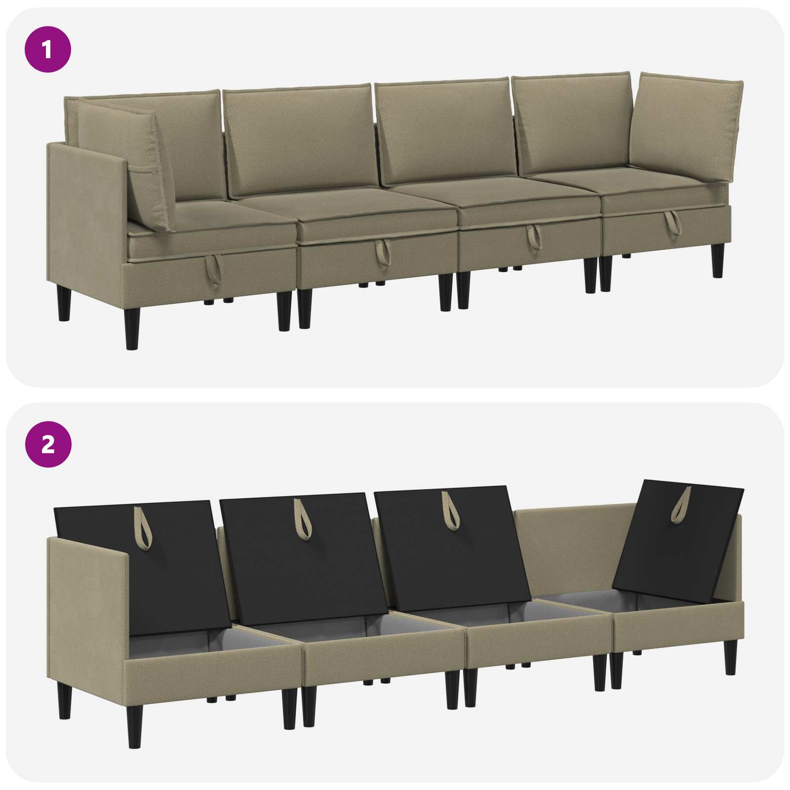 Set namještaja za dnevni boravak 4 pcs Kaki Tkanina