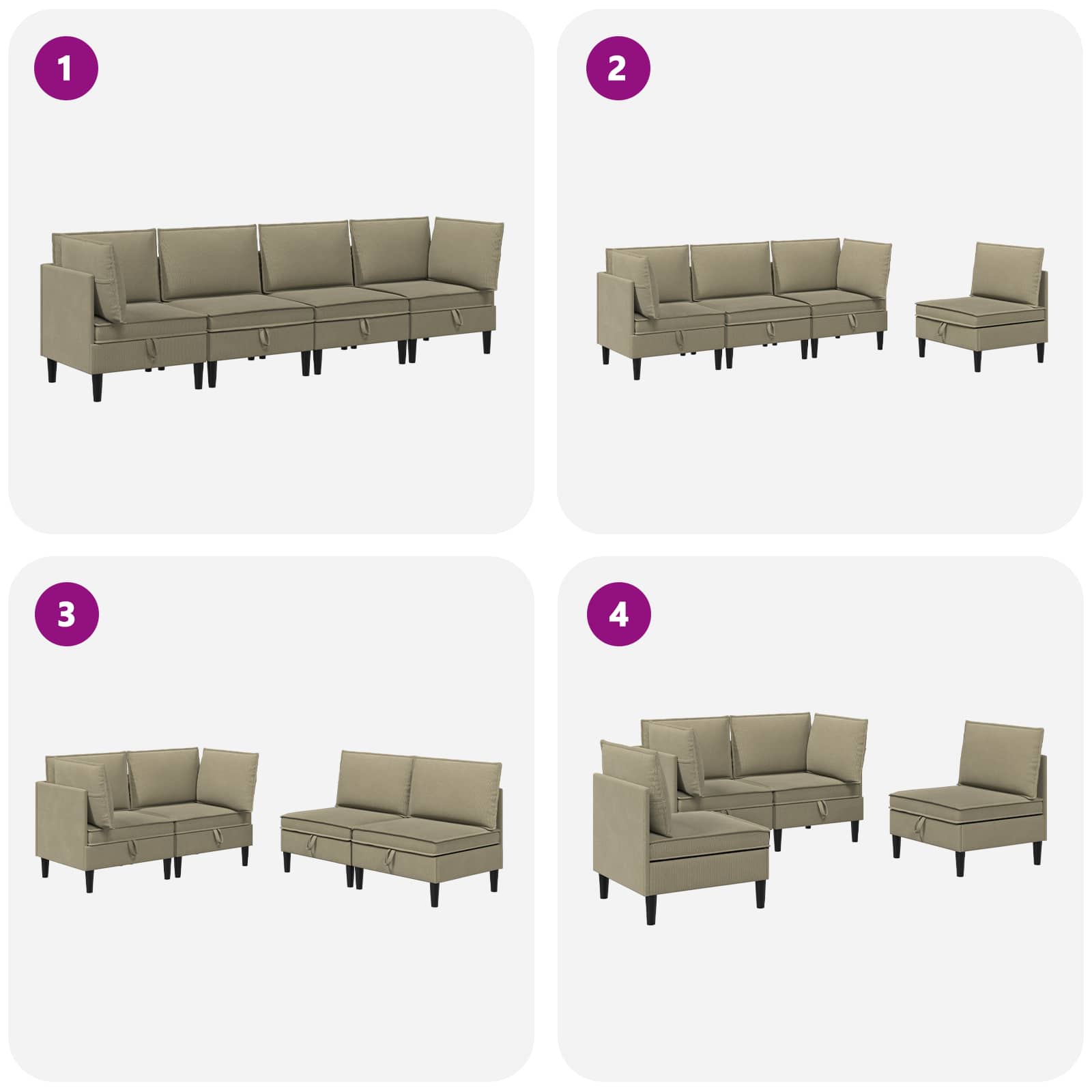 Set namještaja za dnevni boravak 4 pcs Kaki Tkanina