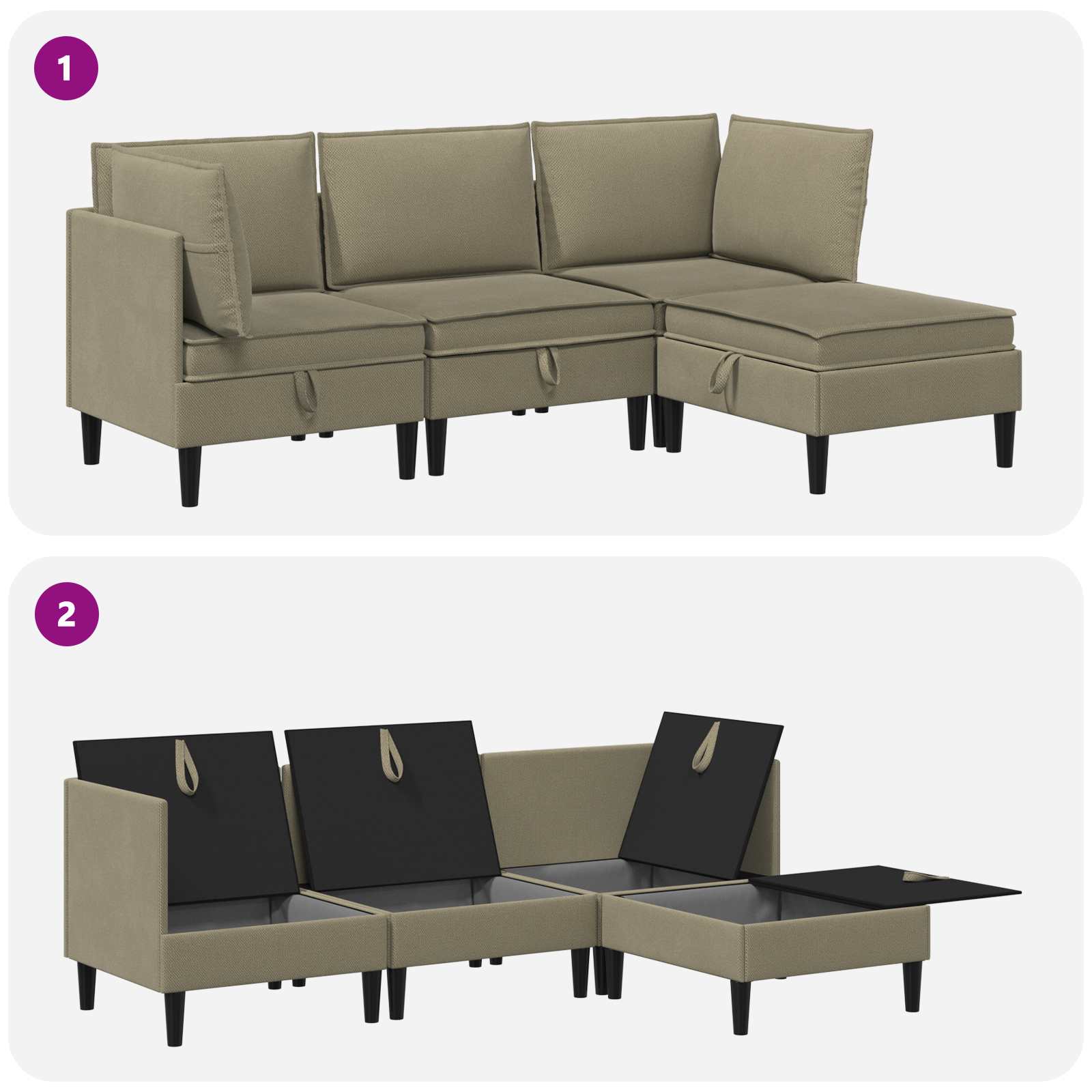 Set namještaja za dnevni boravak 4 pcs Kaki Tkanina