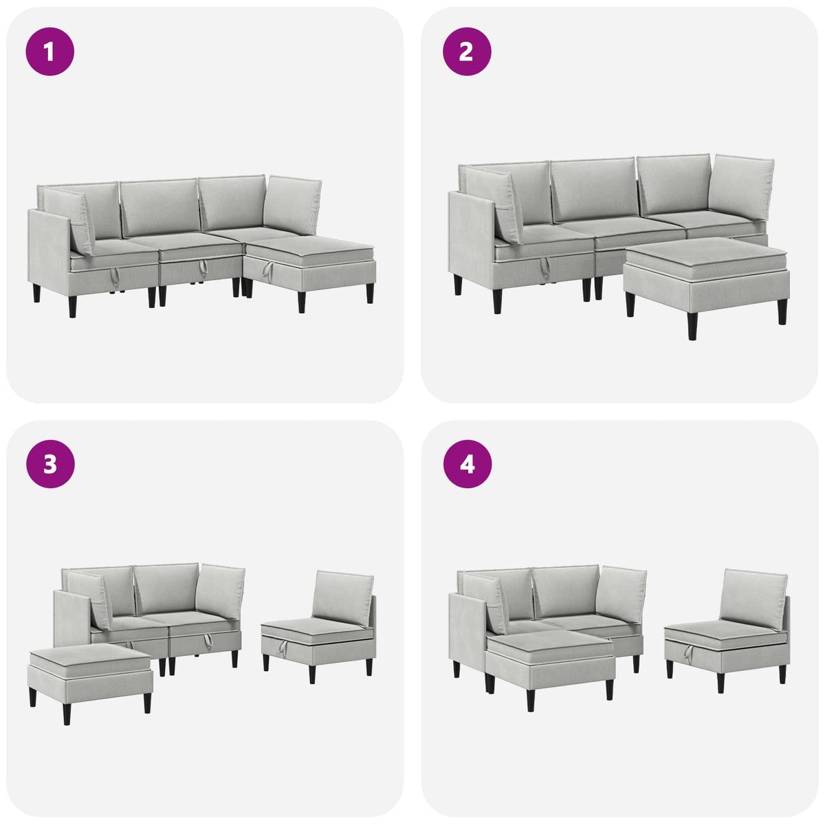 Set namještaja za dnevni boravak 4 pcs Svjetlosiva Tkanina