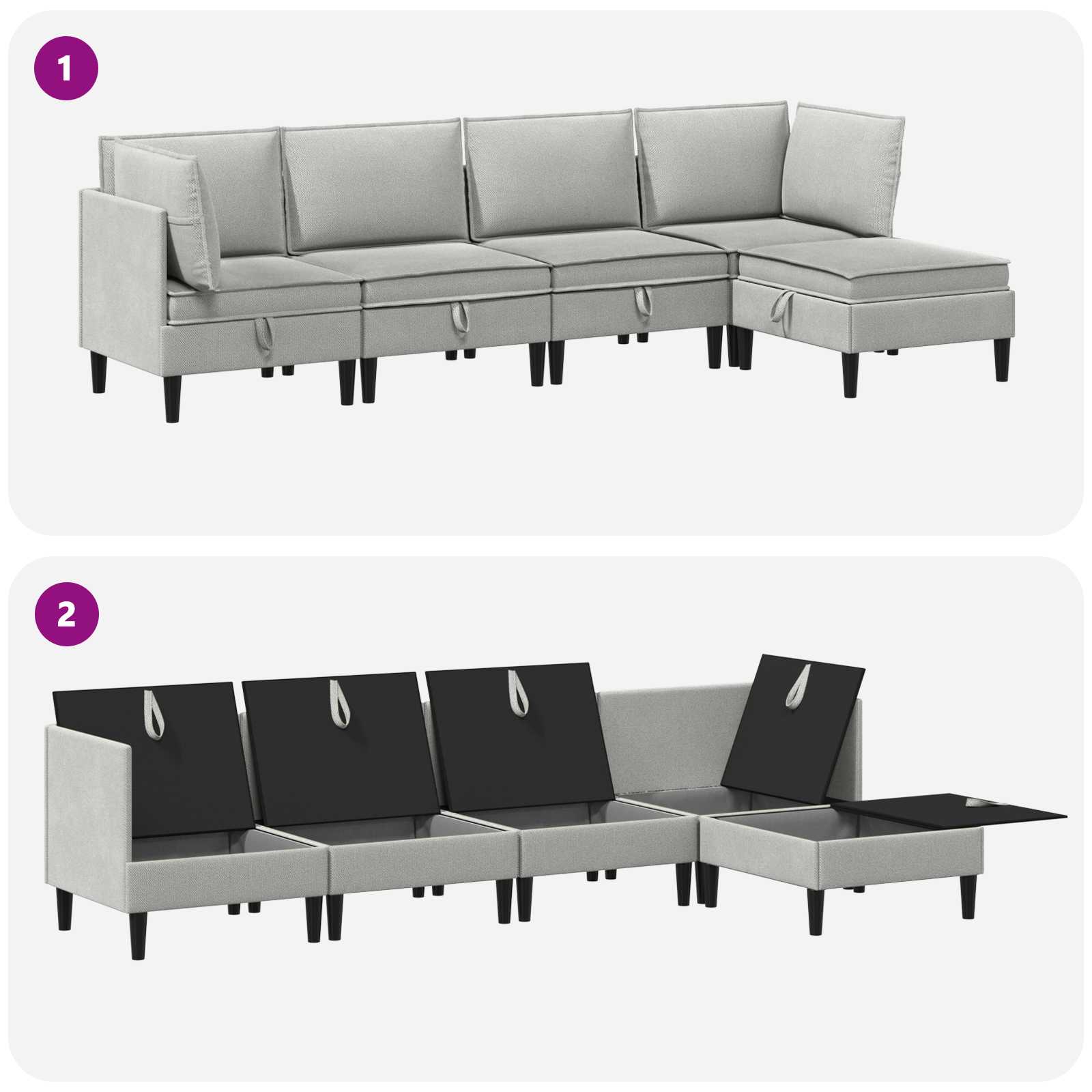 Set namještaja za dnevni boravak 5 pcs Svjetlosiva Tkanina
