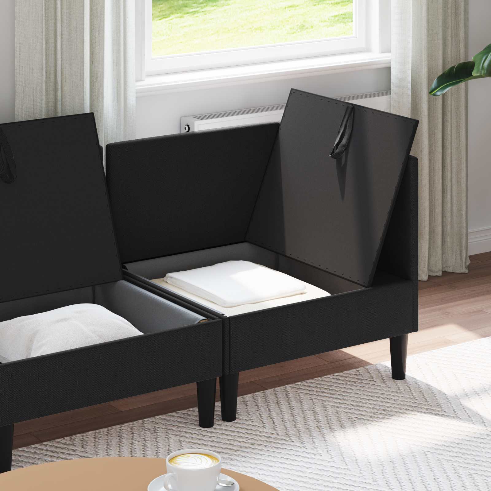 Set namještaja za dnevni boravak 4 pcs Crna Tkanina