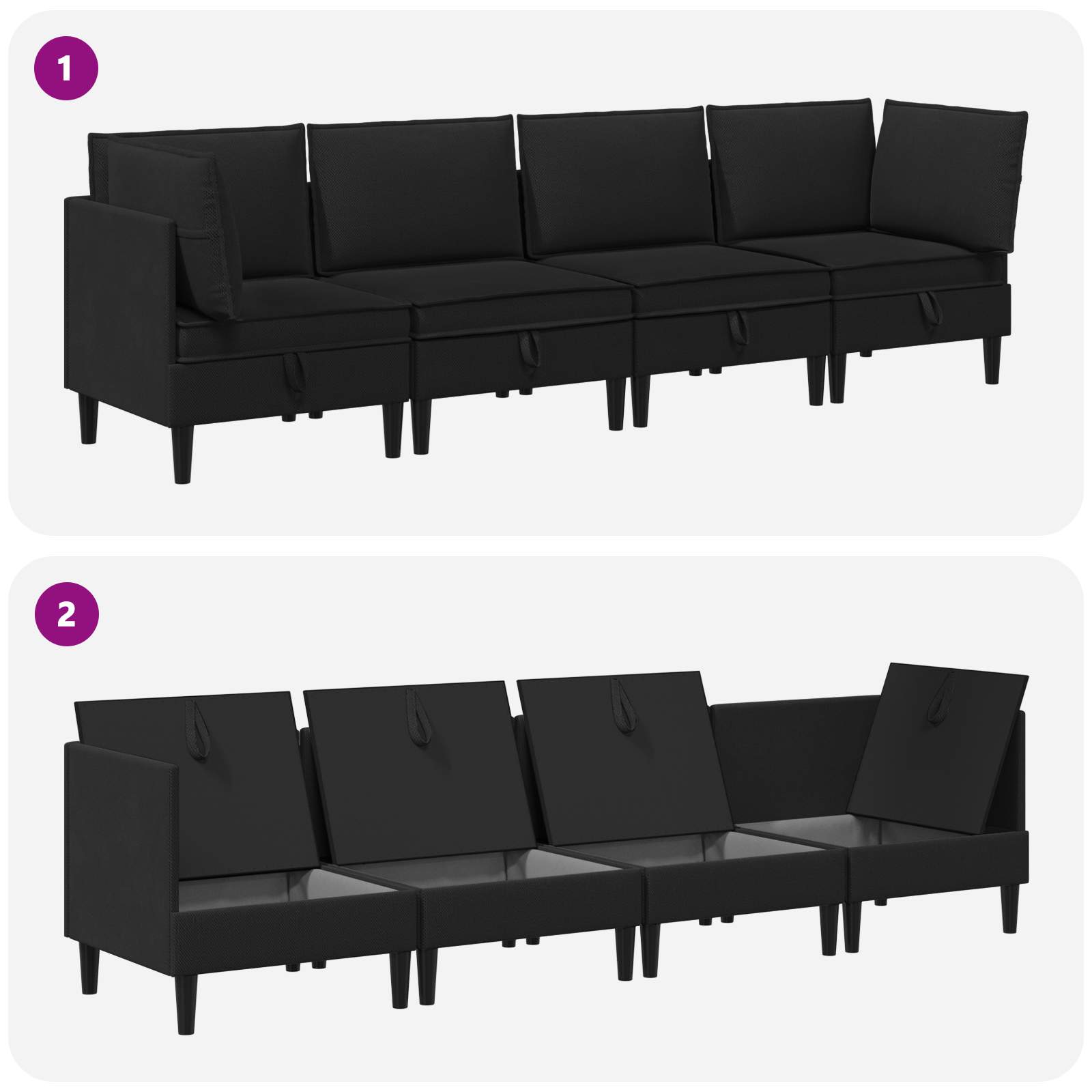 Set namještaja za dnevni boravak 4 pcs Crna Tkanina