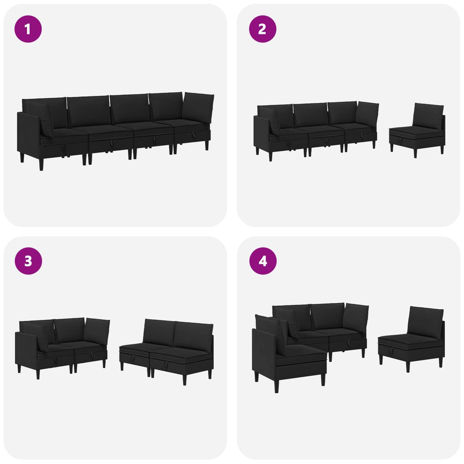 Set namještaja za dnevni boravak 4 pcs Crna Tkanina