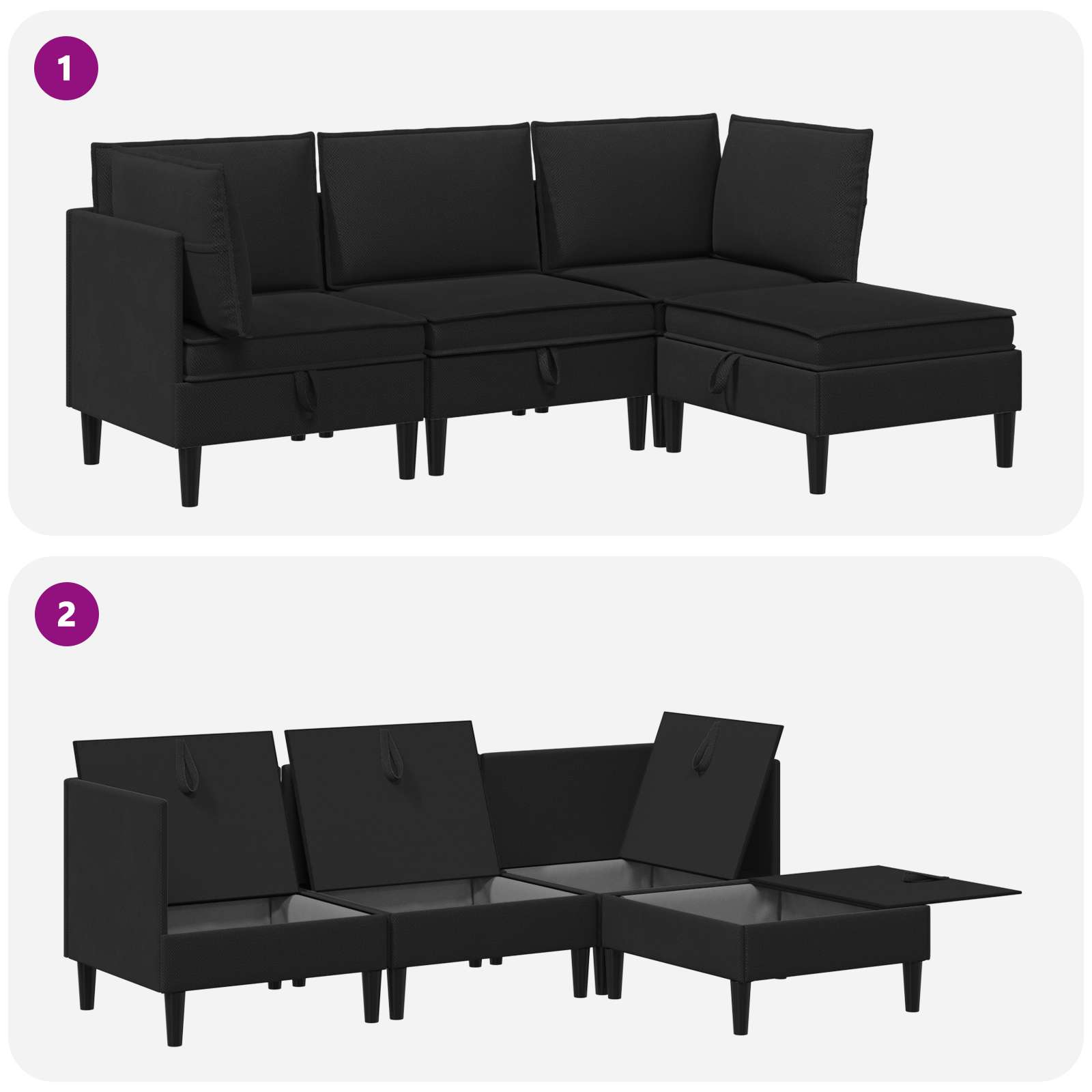 Set namještaja za dnevni boravak 4 pcs Crna Tkanina