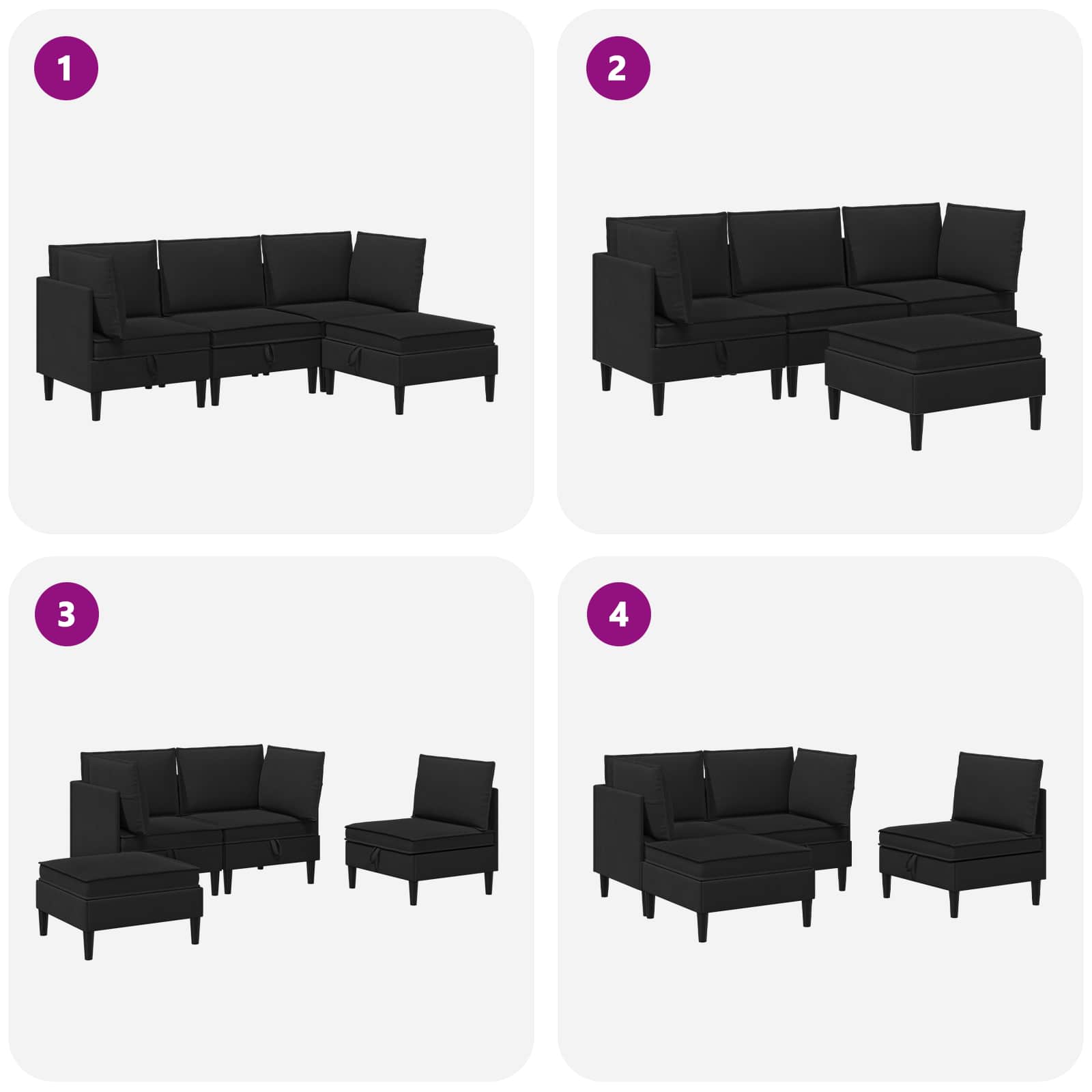 Set namještaja za dnevni boravak 4 pcs Crna Tkanina