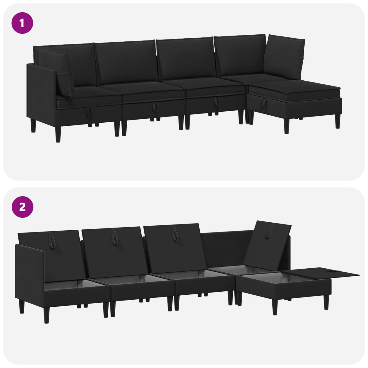 Set namještaja za dnevni boravak 5 pcs Crna Tkanina