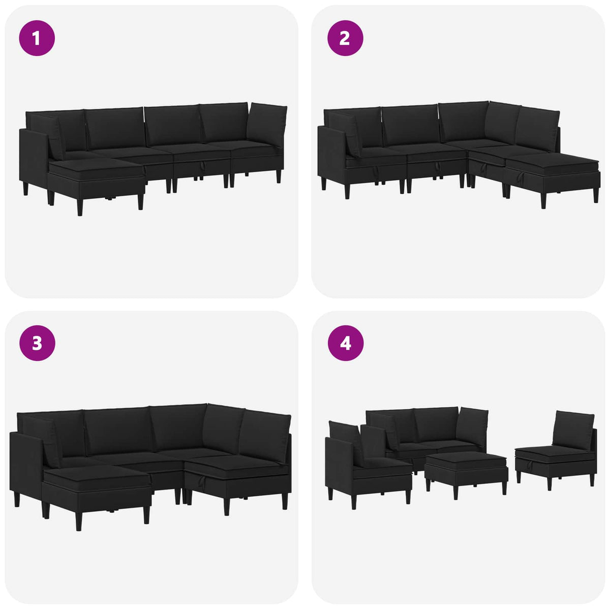 Set namještaja za dnevni boravak 5 pcs Crna Tkanina