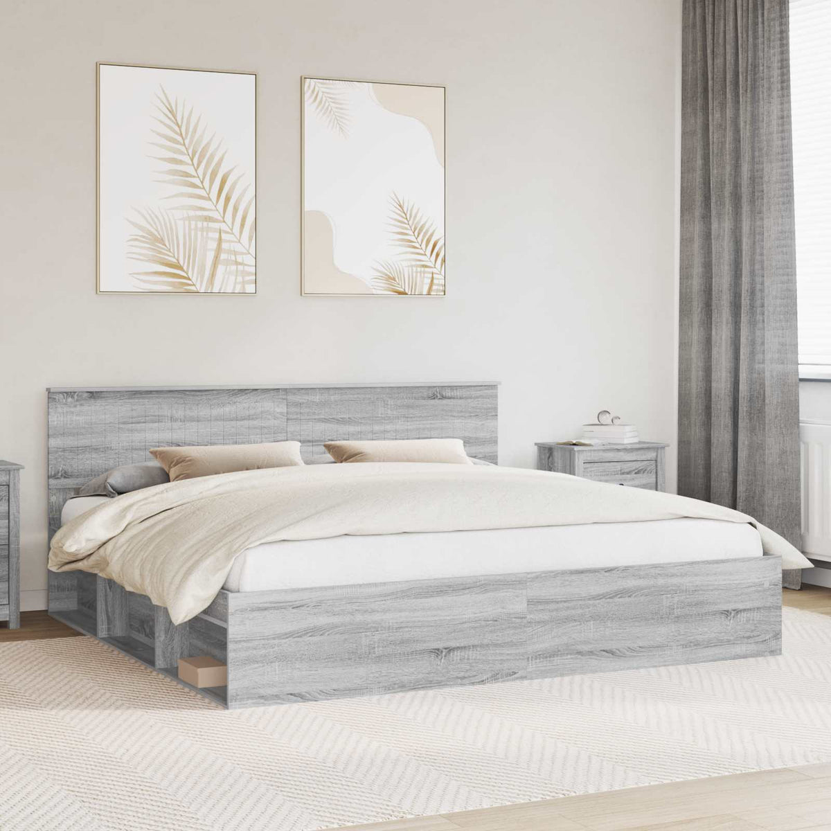 Krevetna konstrukcija s uzglavljem Siva Sonoma 200 x 200 cm