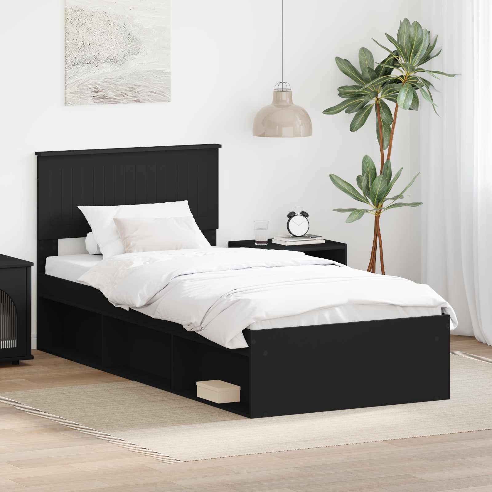 Krevetna konstrukcija Crna 90 x 190 cm Čvrsto borovo drvo