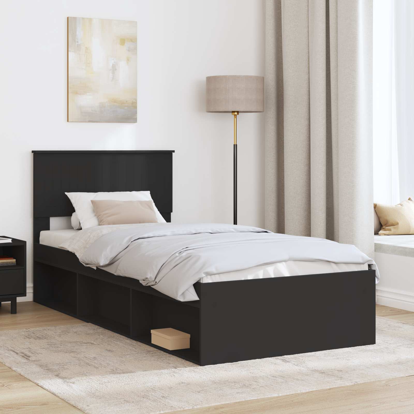 Krevetna konstrukcija Crna 90 x 190 cm Čvrsto borovo drvo