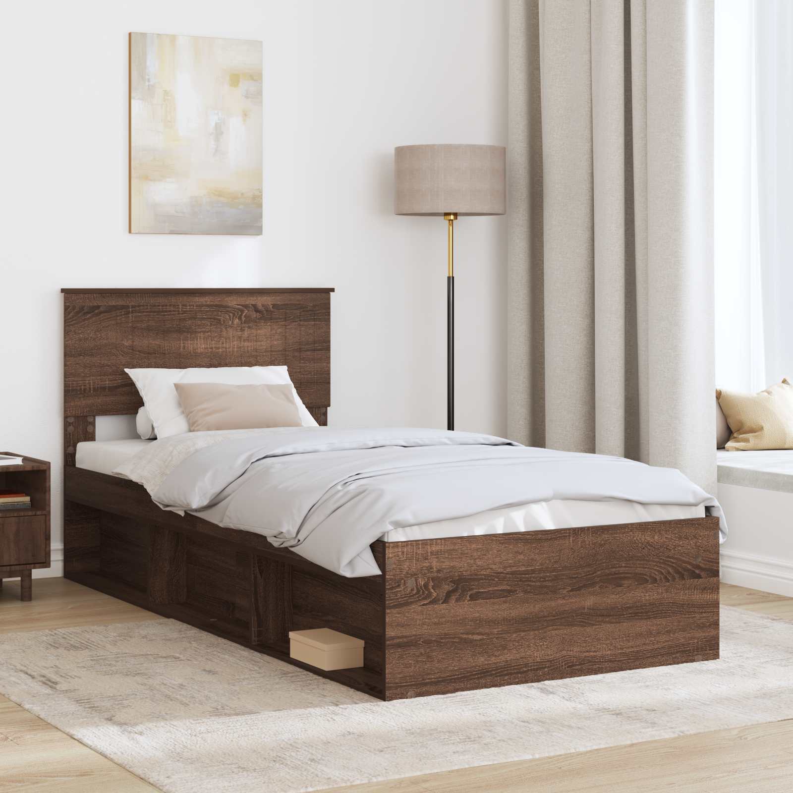 Krevetna konstrukcija s uzglavljem Smeđi hrast 90 x 190 cm