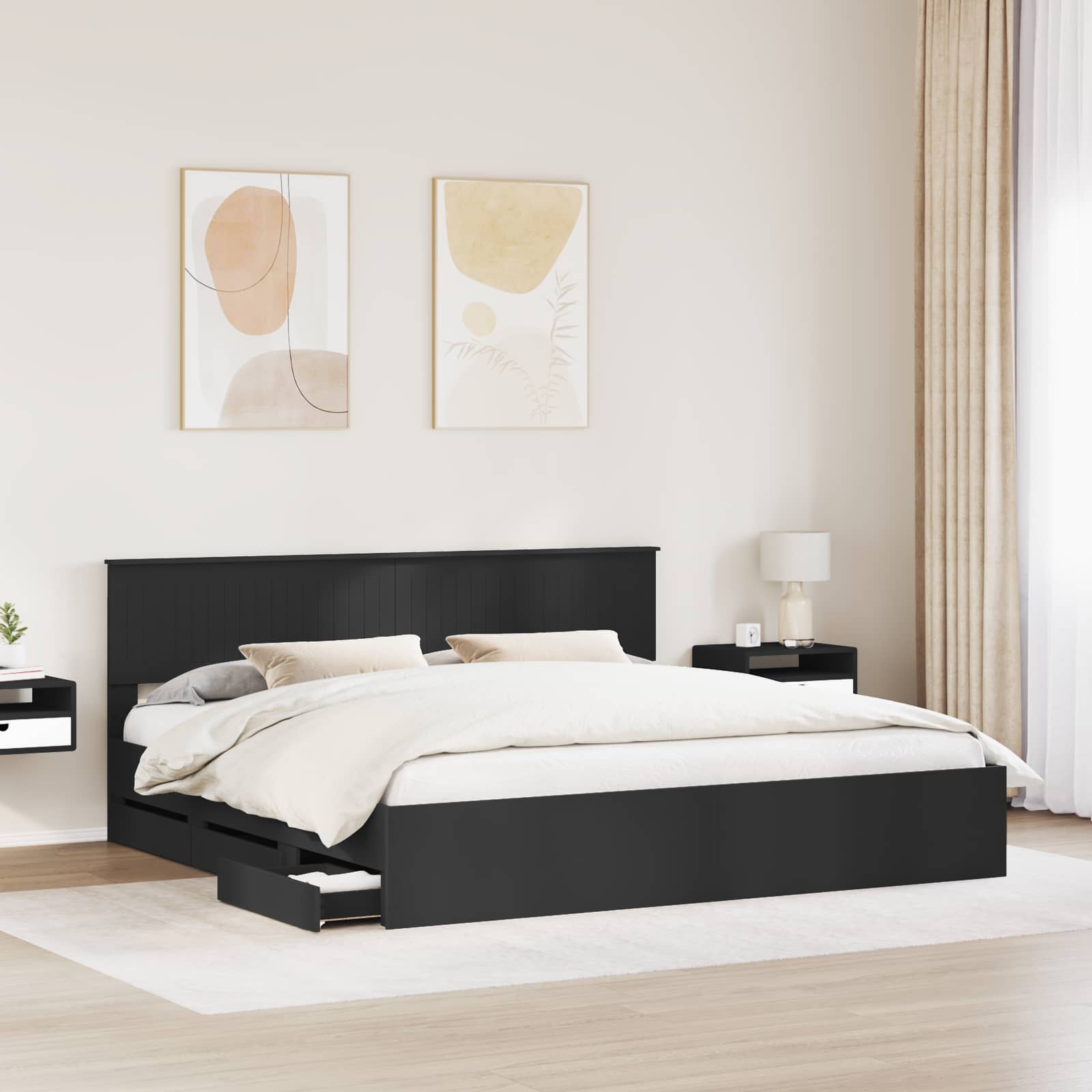 Krevetna konstrukcija Crna 200 x 200 cm Inženjersko Drvo