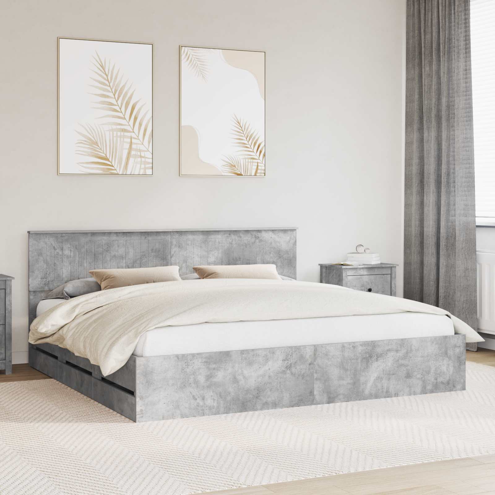 Krevetna konstrukcija s ladicama Betonski sivi 200 x 200 cm