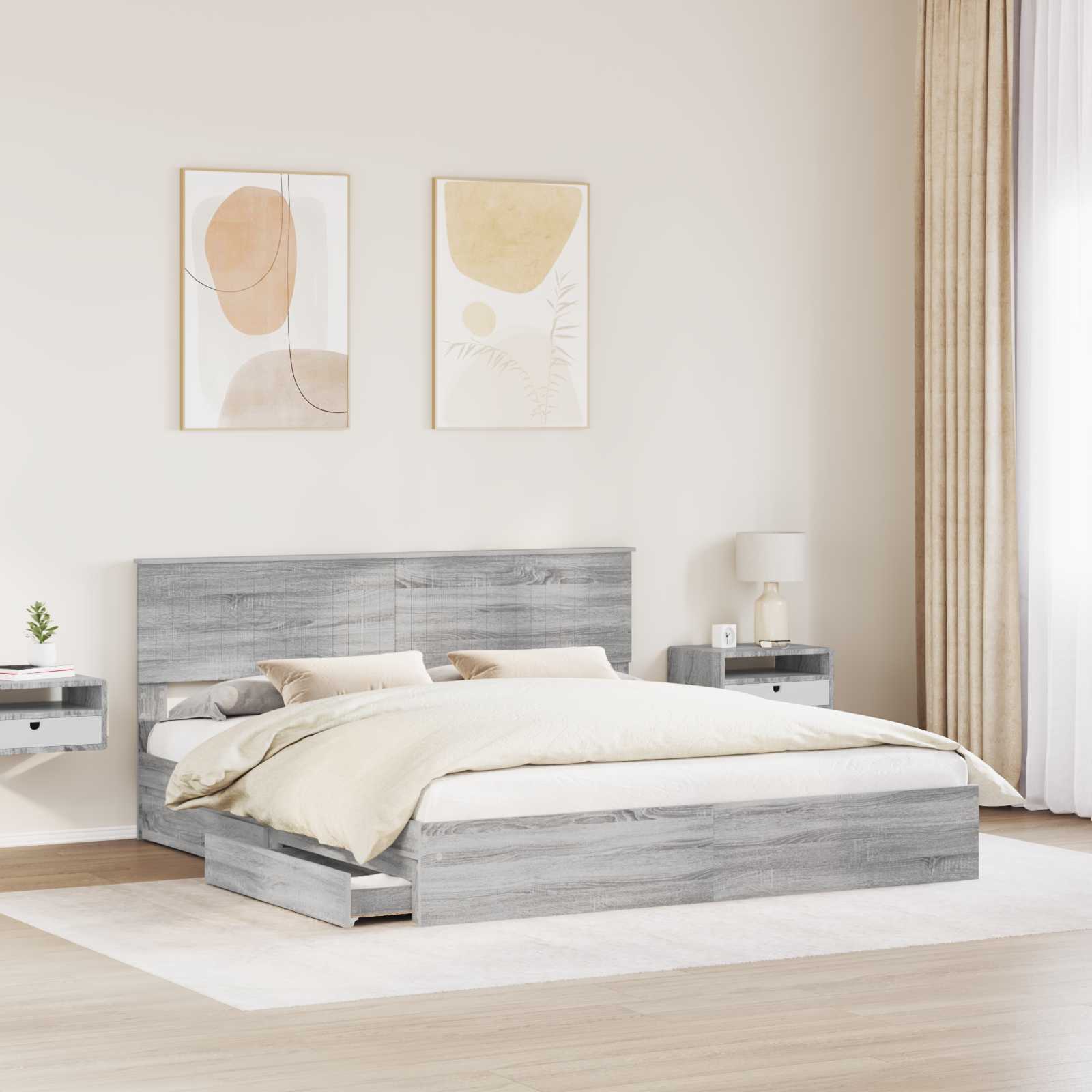 Krevet s od storage Siva Sonoma 180 x 200 cm Konstruirano drvo