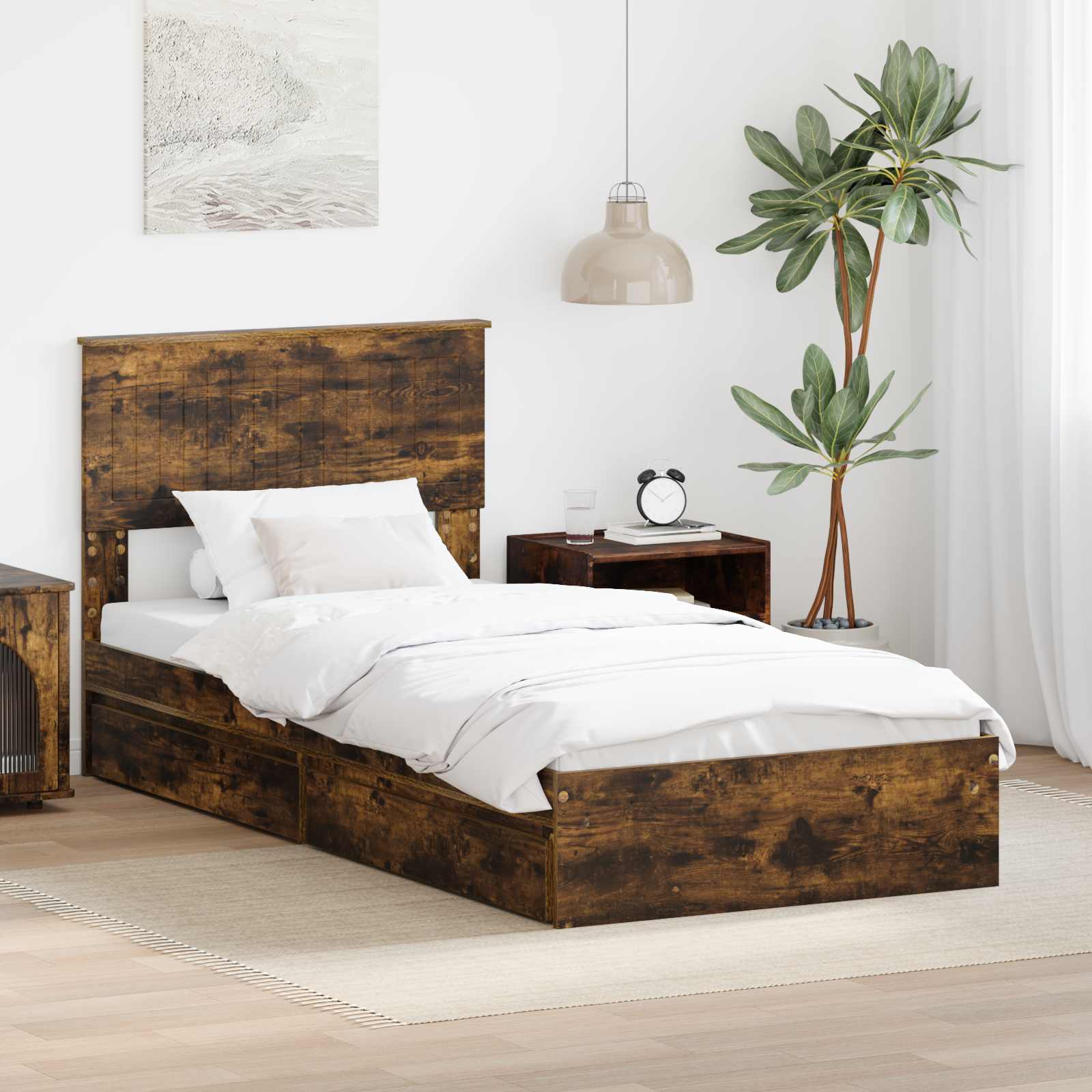 Krevet s od storage s uzglavljem Dimljeni hrast 90 x 200 cm