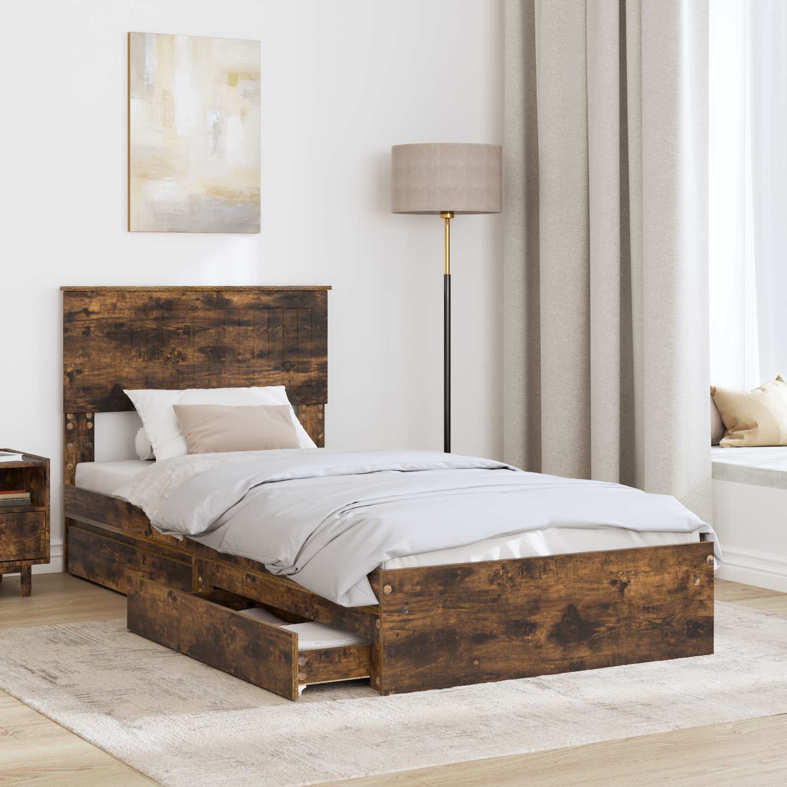 Krevet s od storage s uzglavljem Dimljeni hrast 90 x 200 cm