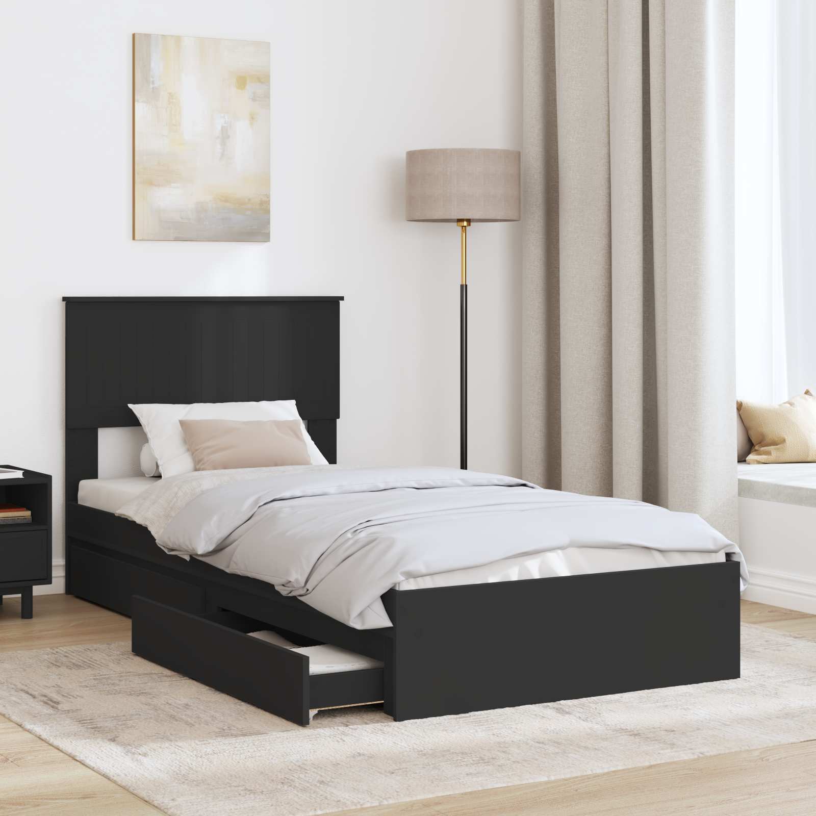 Krevet s od storage Crna 90 x 190 cm Konstruirano drvo