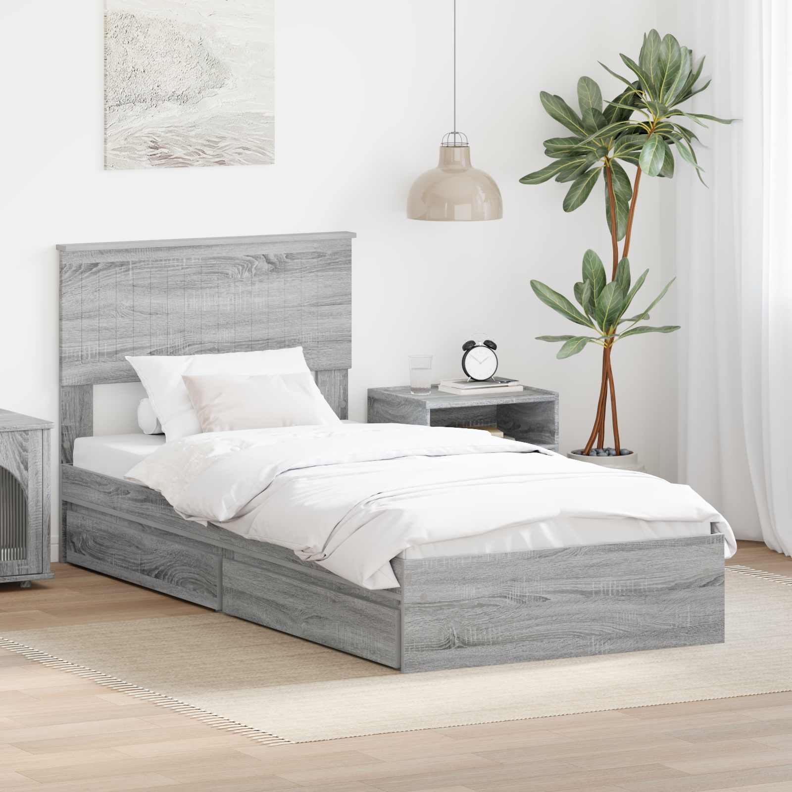 Krevet s od storage Siva Sonoma 90 x 190 cm Konstruirano drvo