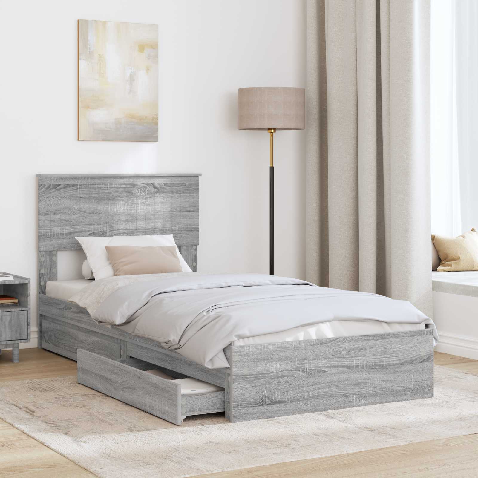 Krevet s od storage Siva Sonoma 90 x 190 cm Konstruirano drvo