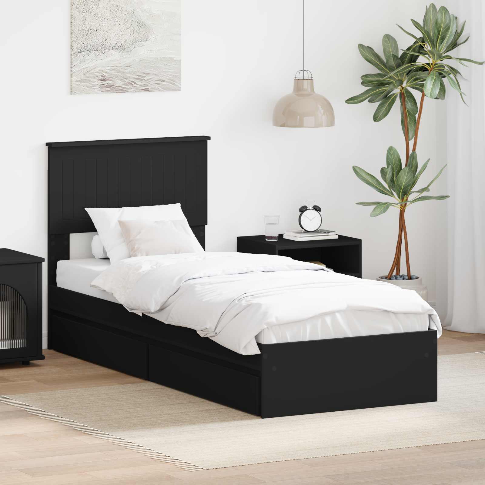Krevet s od storage Crna 75 x 190 cm Konstruirano drvo