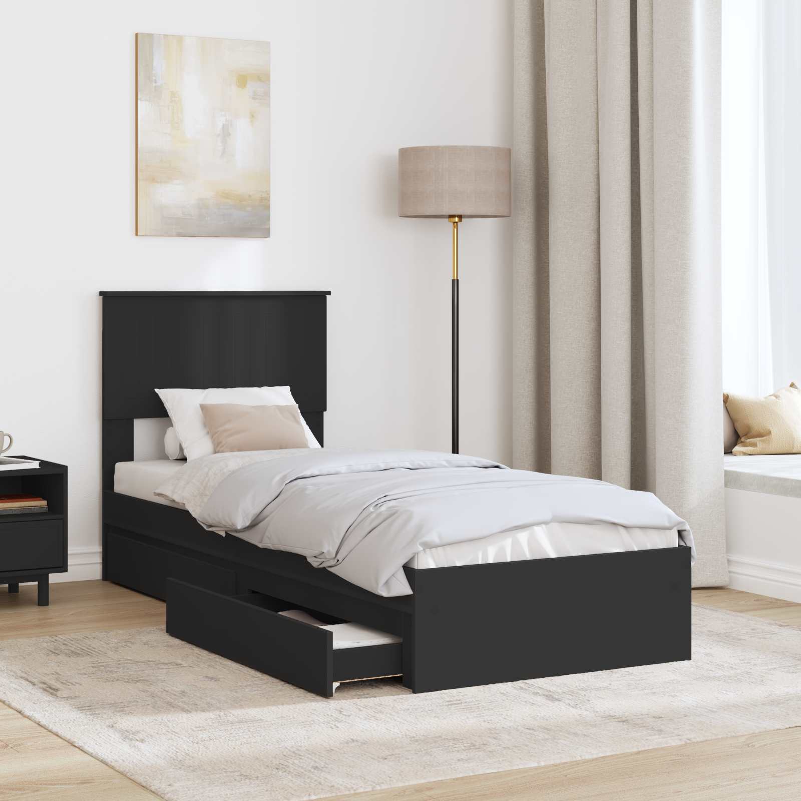 Krevet s od storage Crna 75 x 190 cm Konstruirano drvo