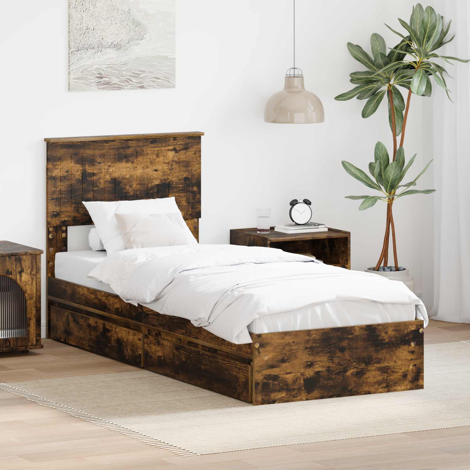 Krevet s od storage s uzglavljem Dimljeni hrast 75 x 190 cm