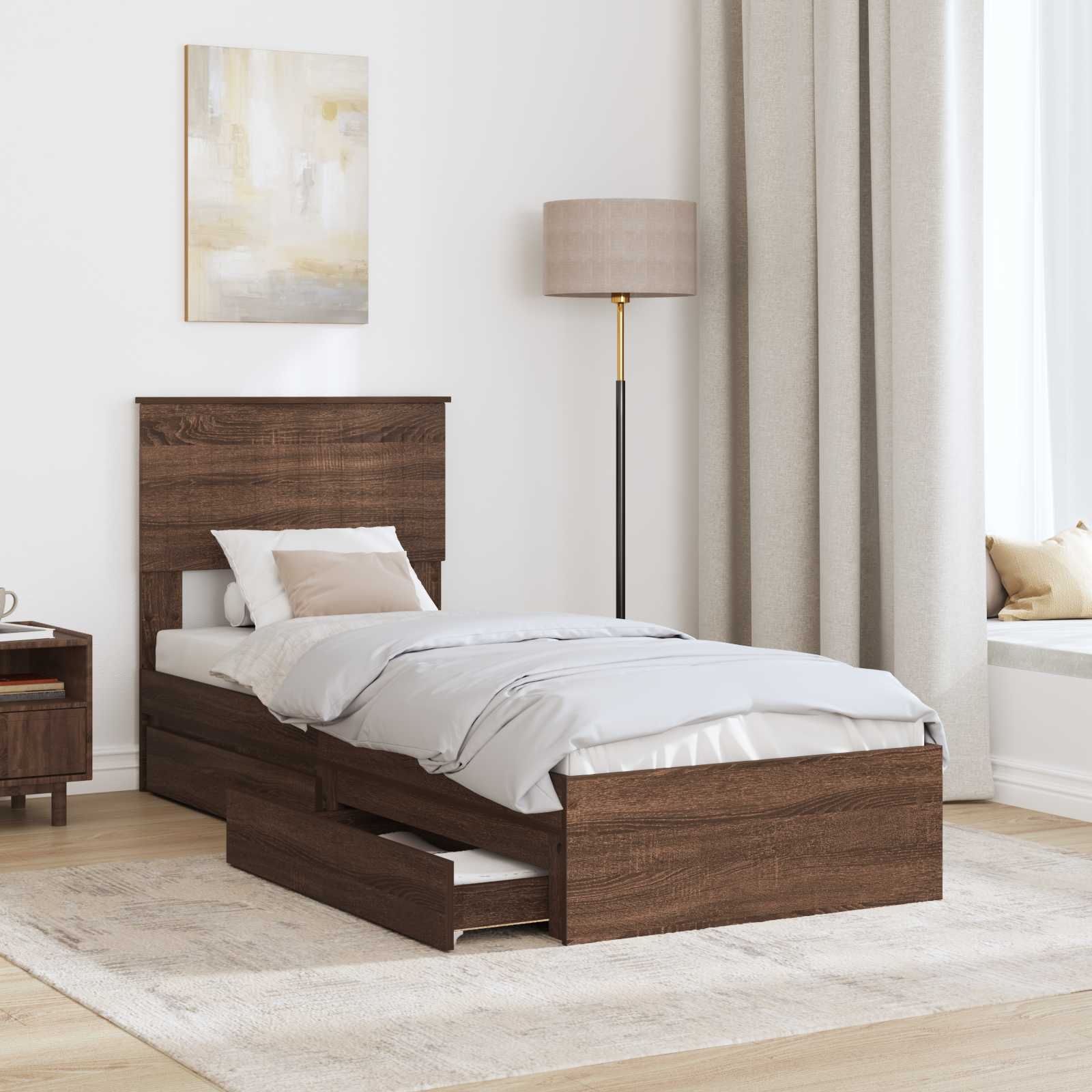 Krevet s od storage Smeđi hrast 75 x 190 cm Konstruirano drvo