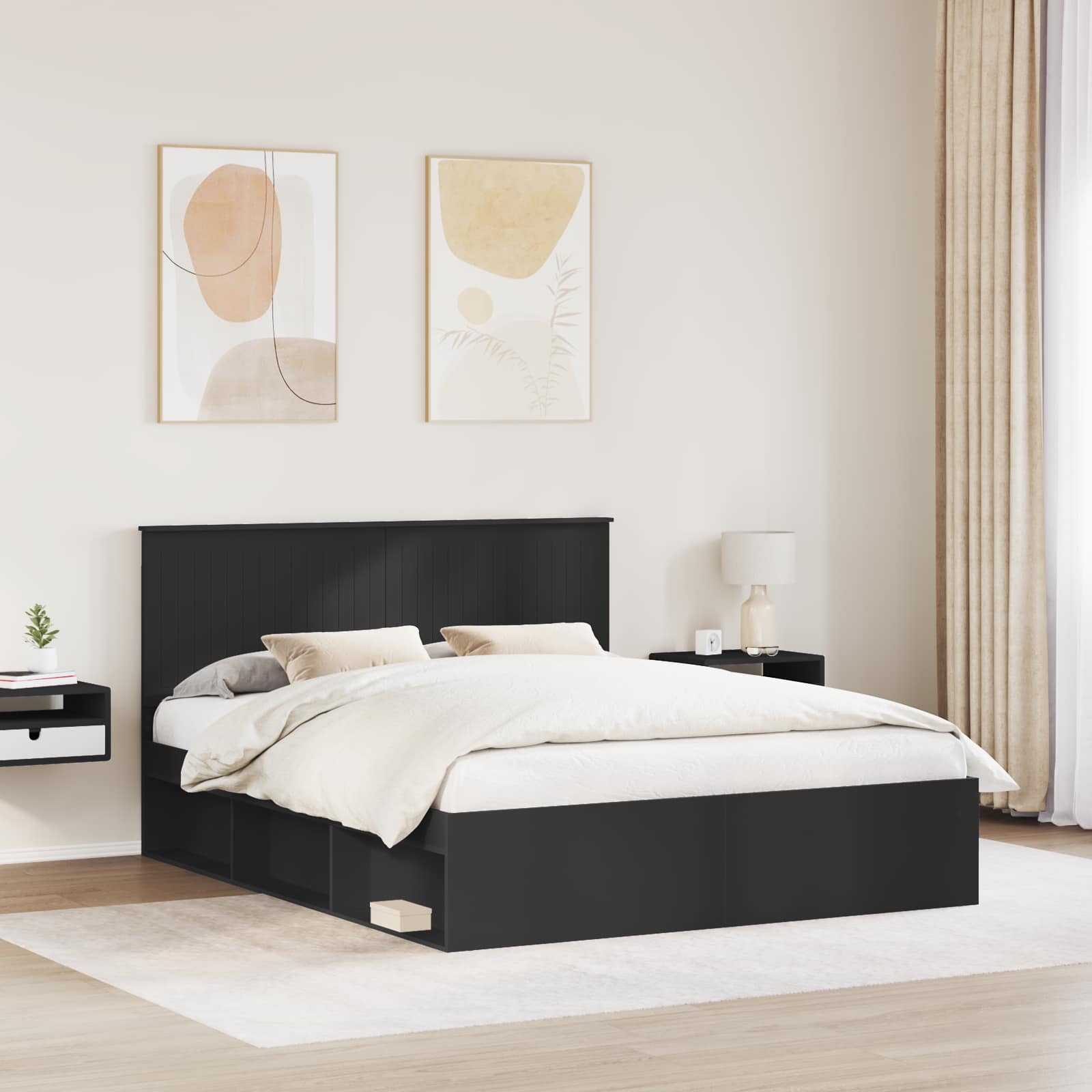 Krevetna konstrukcija Crna 160 x 200 cm Čvrsto borovo drvo