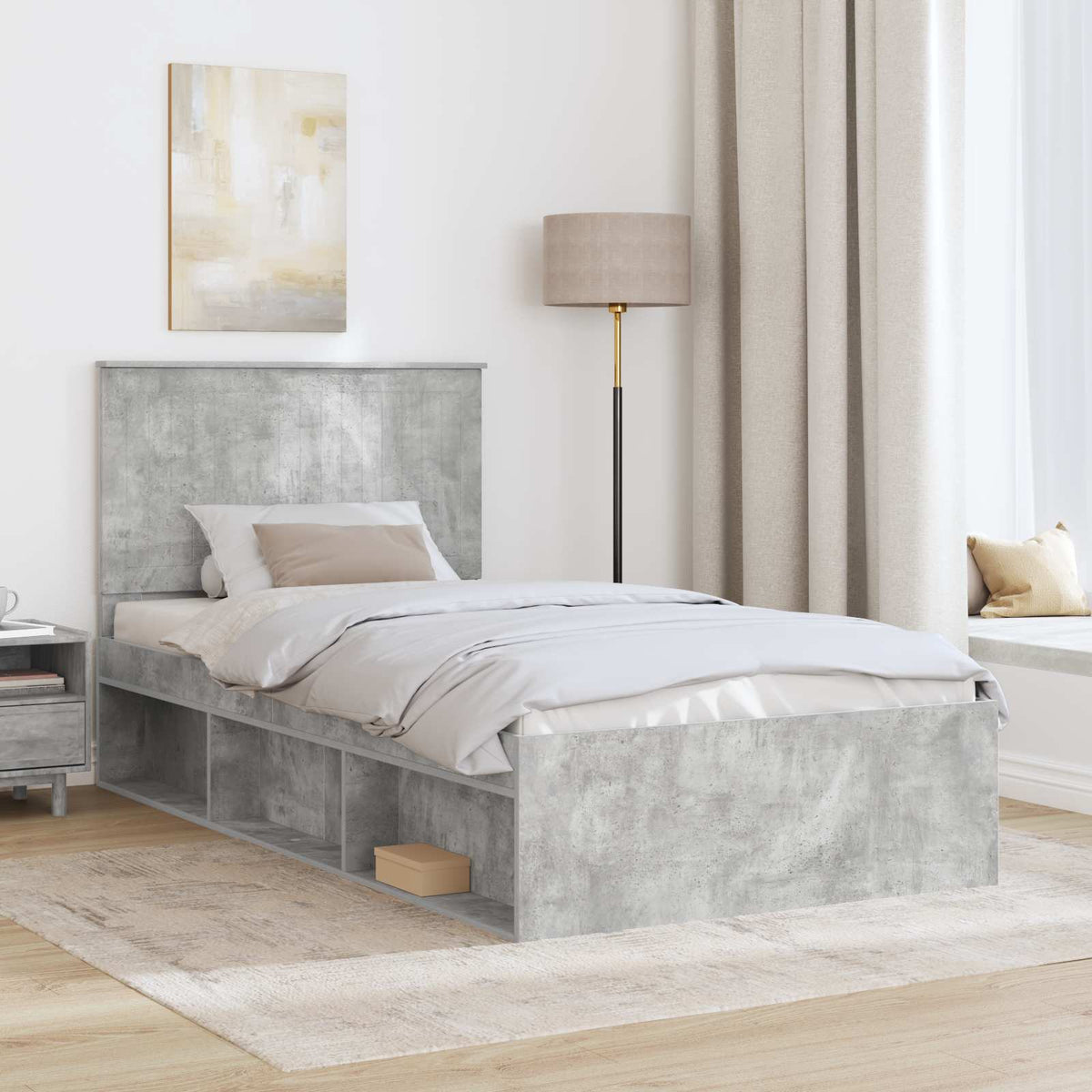 Krevetna konstrukcija s uzglavljem Betonska siva 100 x 200 cm