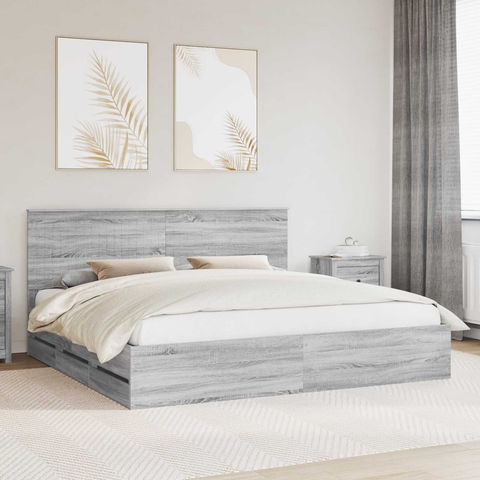 Krevetna konstrukcija Siva Sonoma 200 x 200 cm Inženjersko Drvo