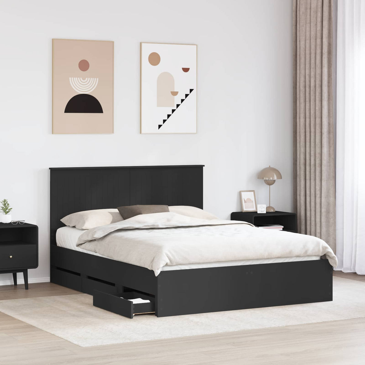 Krevetna konstrukcija Crna 150 x 200 cm Inženjersko Drvo