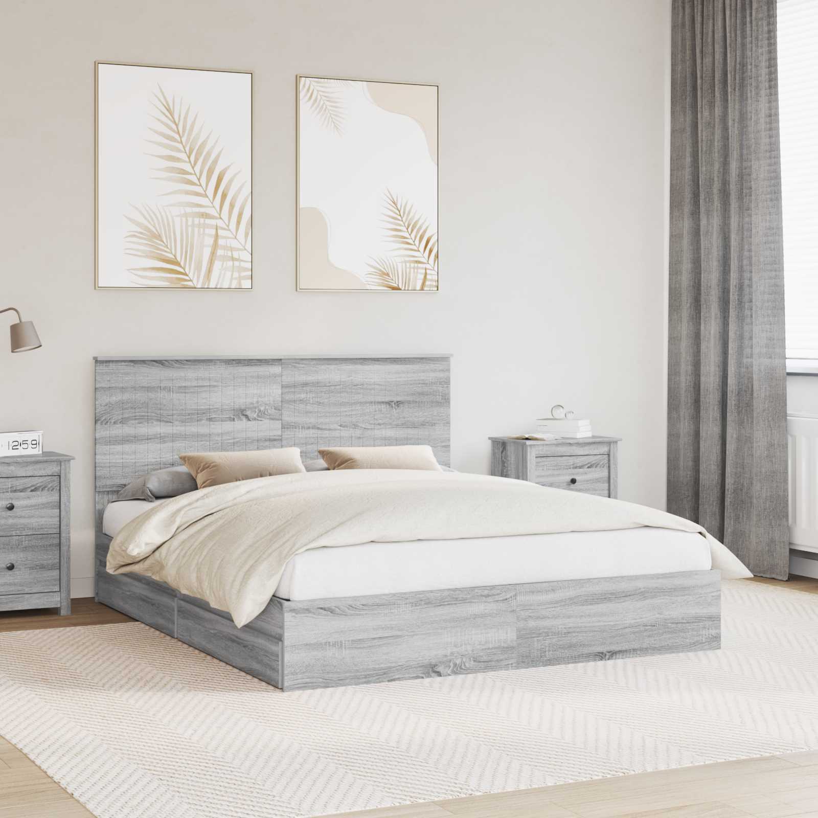 Krevet s od storage Siva Sonoma 160 x 200 cm Konstruirano drvo