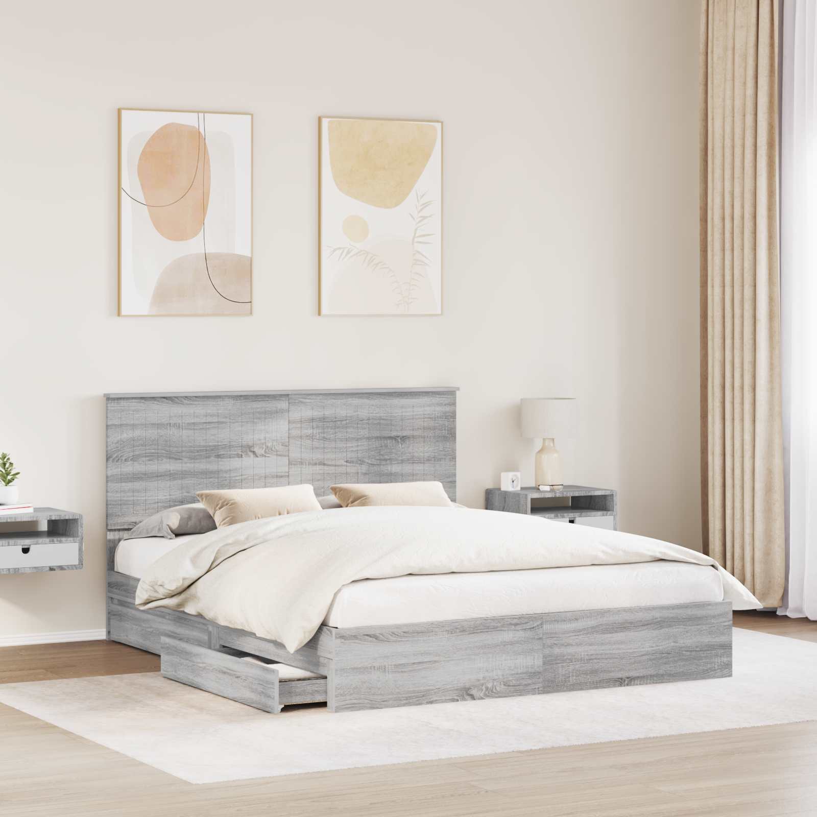 Krevet s od storage Siva Sonoma 160 x 200 cm Konstruirano drvo
