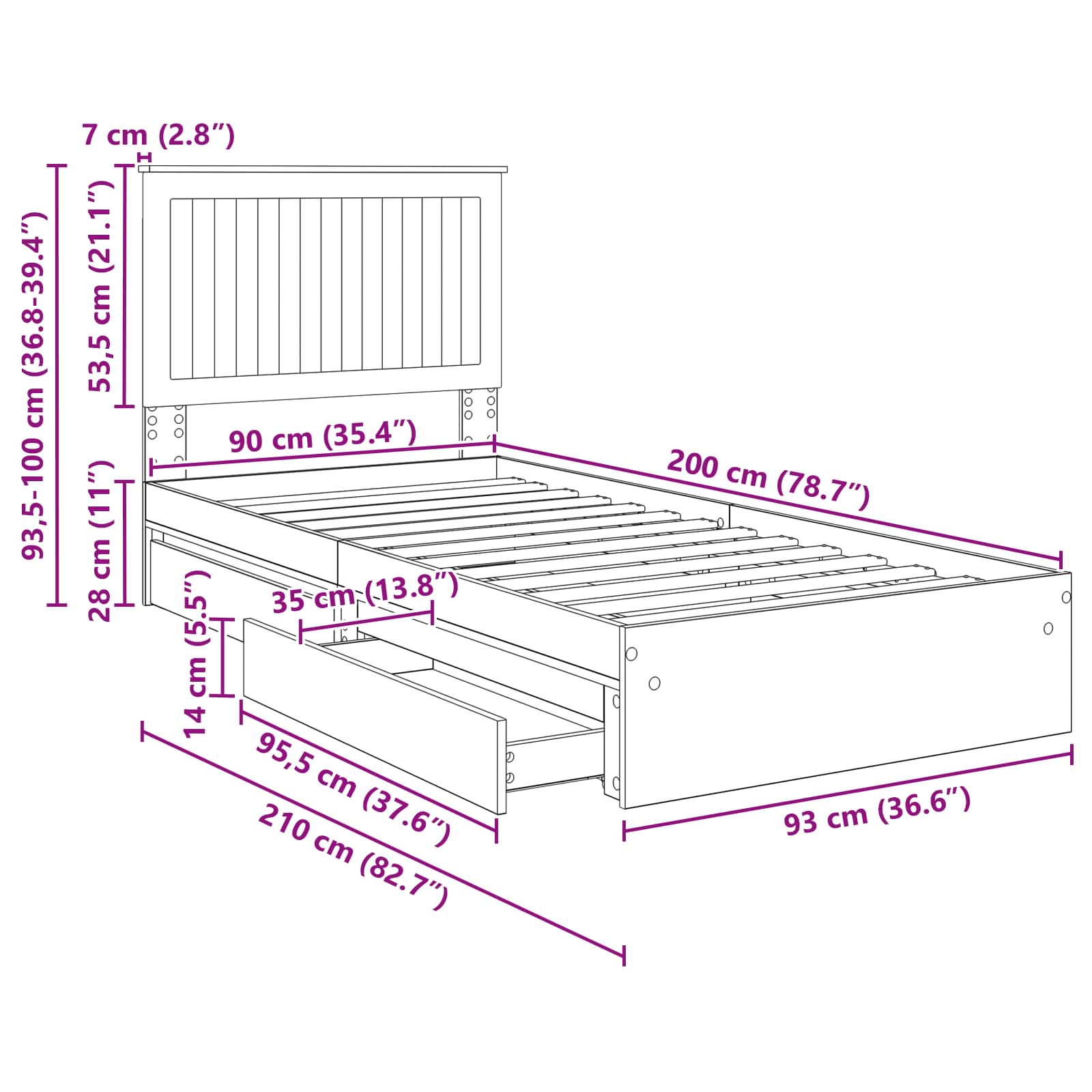 Krevet s od storage Sonoma hrast 90 x 200 cm Konstruirano drvo