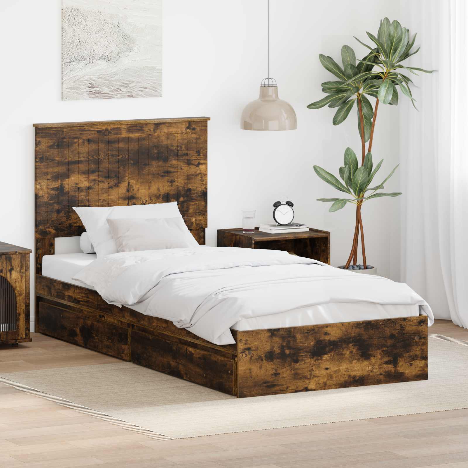 Krevet s od storage s uzglavljem Dimljeni hrast 90 x 200 cm