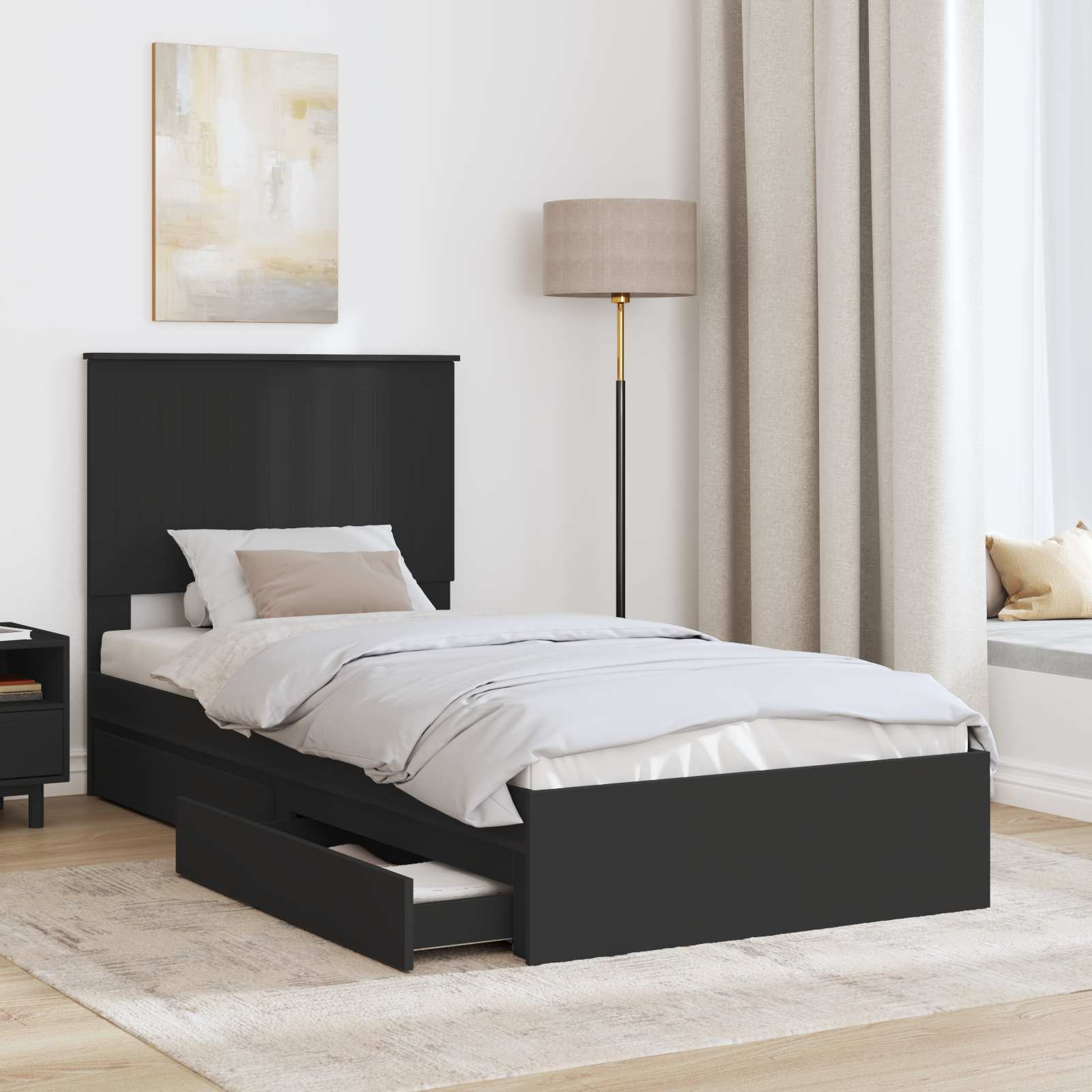 Krevet s od storage Crna 90 x 190 cm Konstruirano drvo