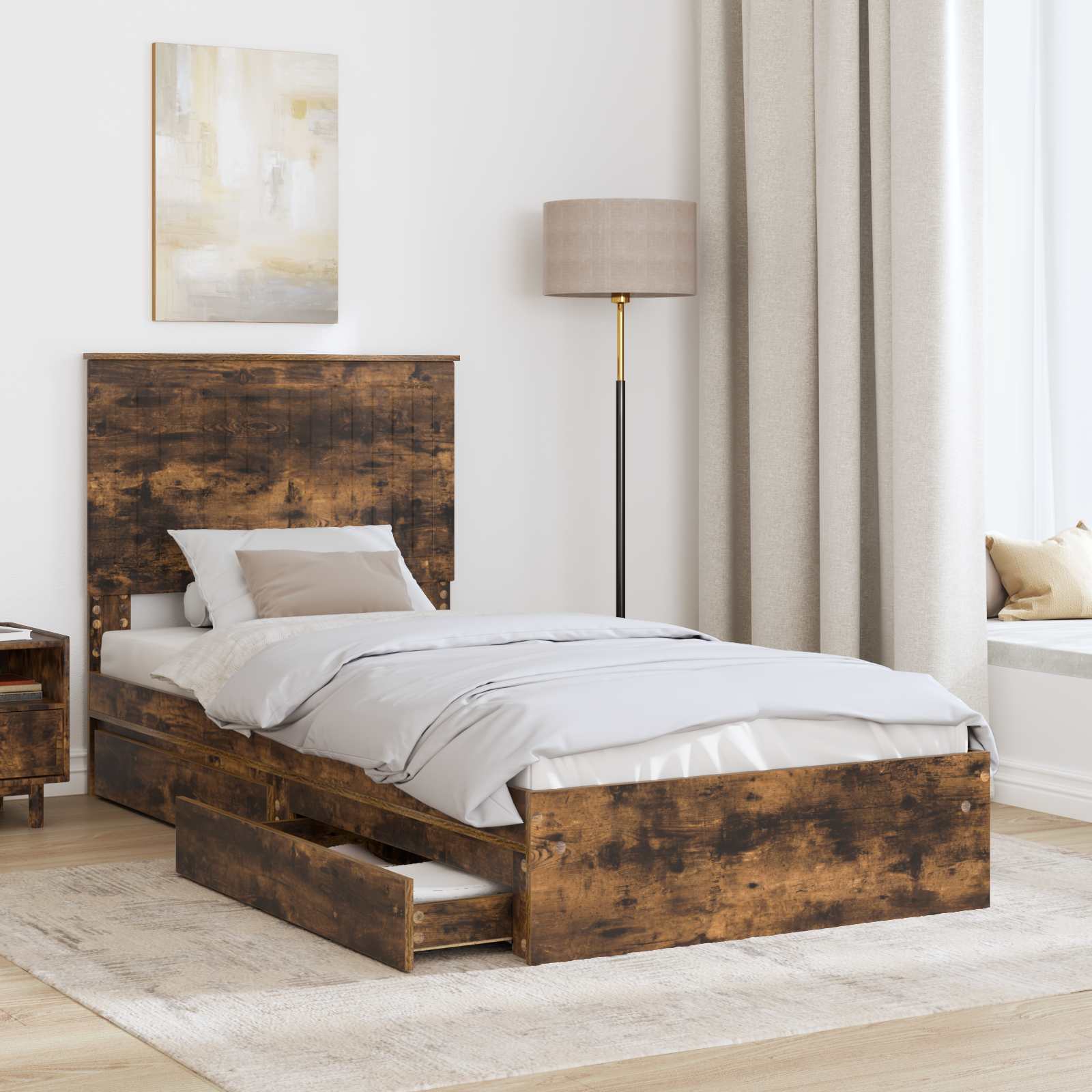Krevet s od storage s uzglavljem Dimljeni hrast 90 x 190 cm