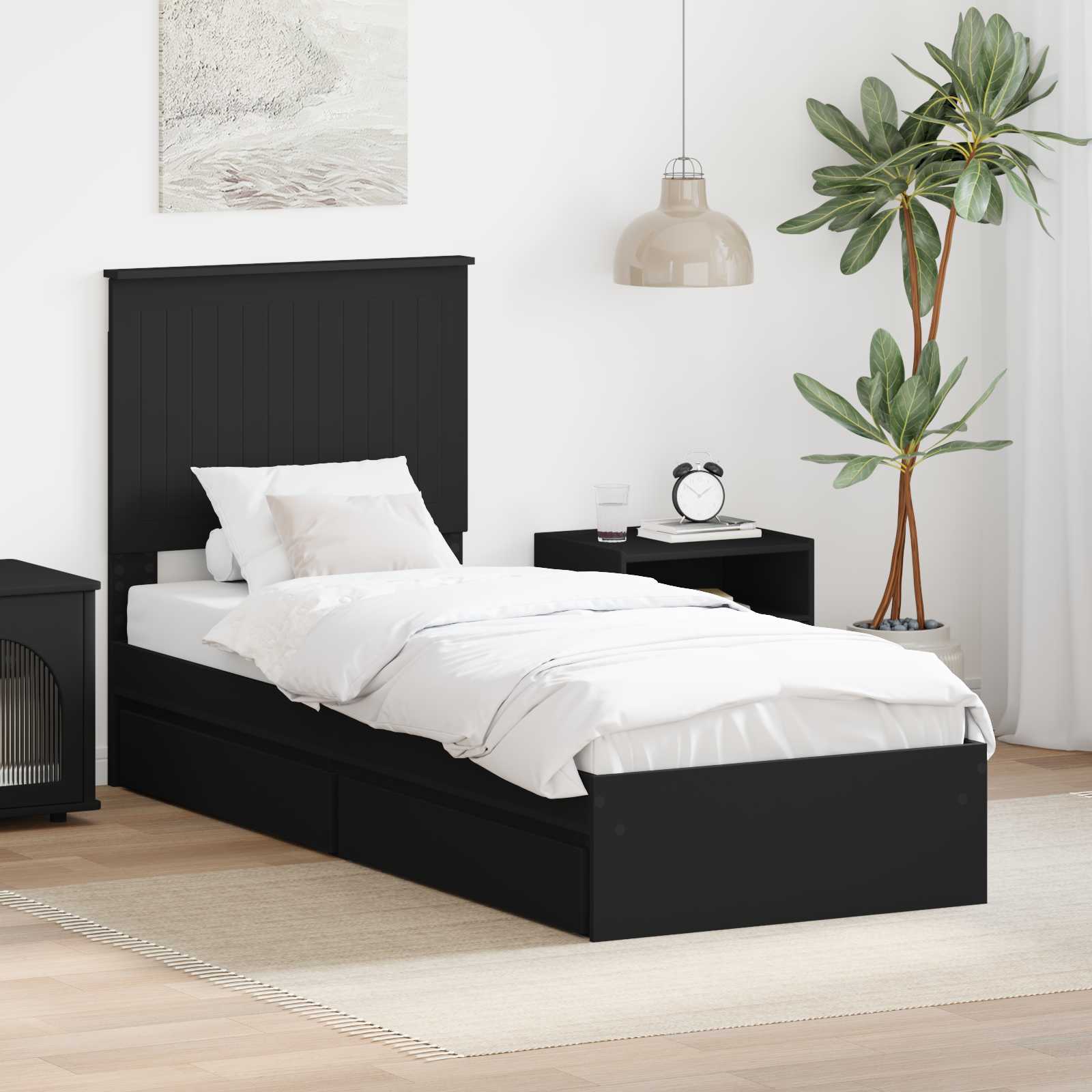 Krevet s od storage Crna 75 x 190 cm Konstruirano drvo