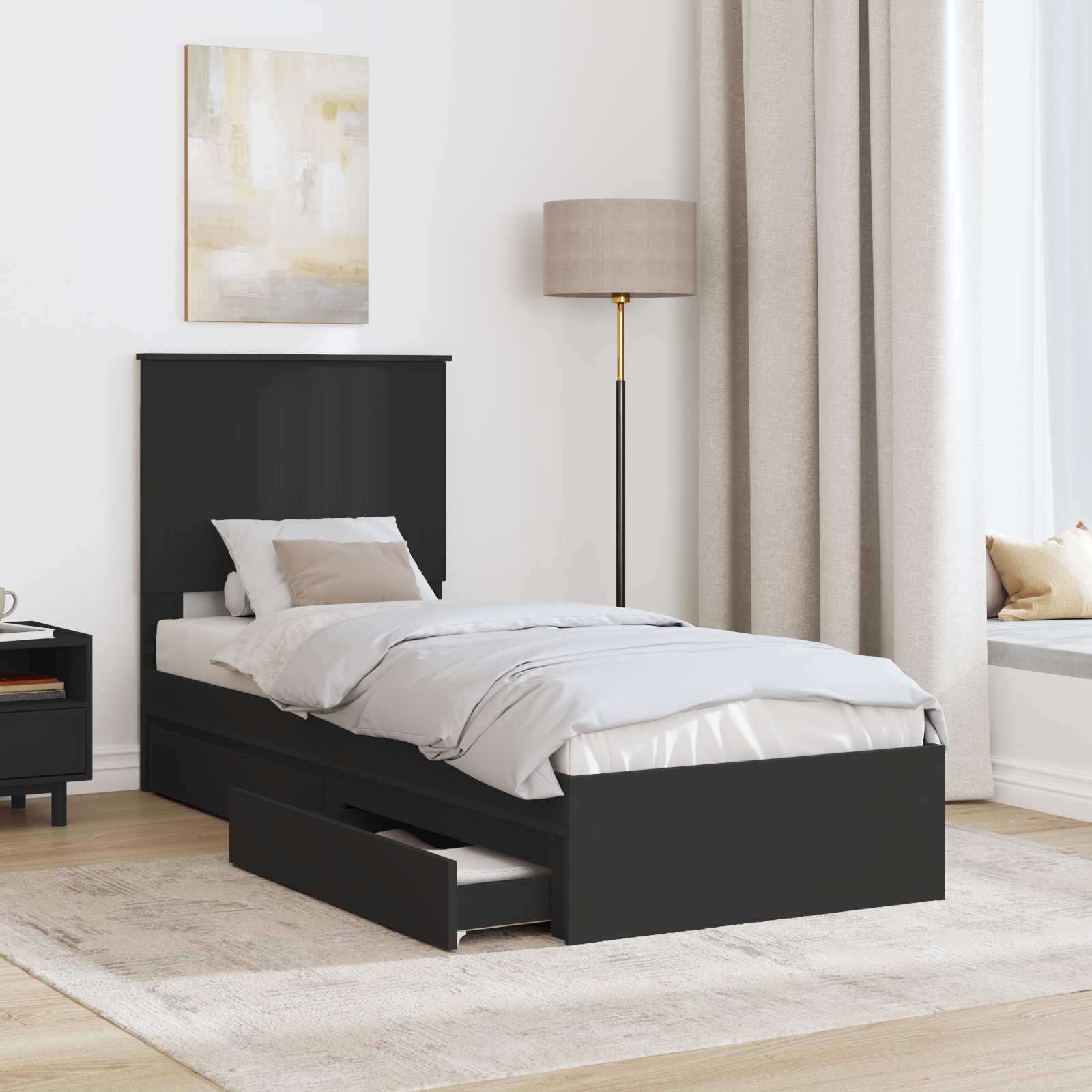 Krevet s od storage Crna 75 x 190 cm Konstruirano drvo