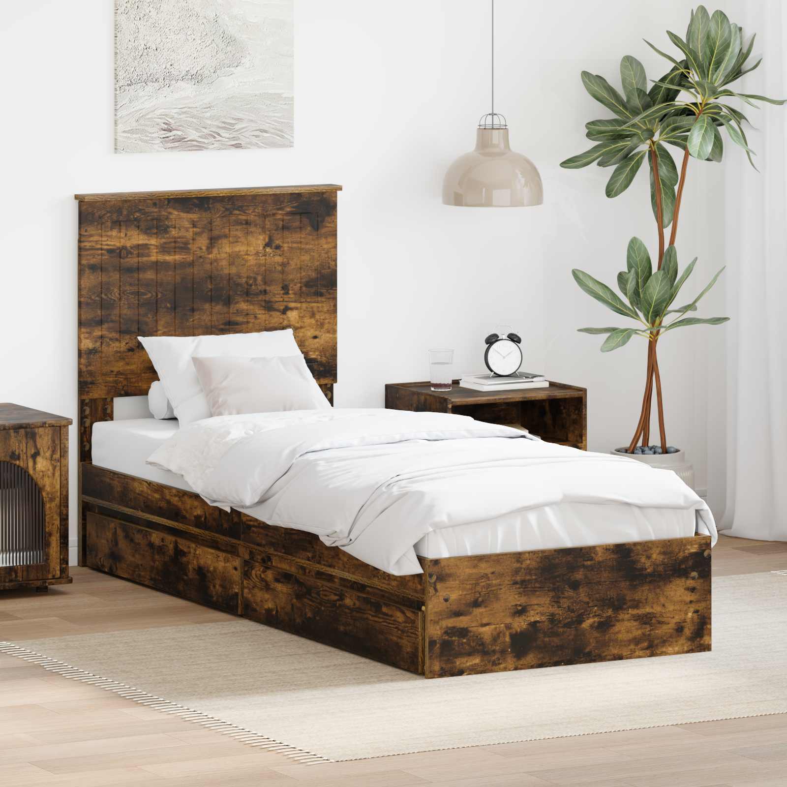 Krevet s od storage s uzglavljem Dimljeni hrast 75 x 190 cm