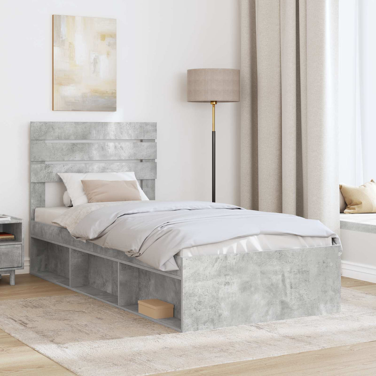 Krevetna konstrukcija s uzglavljem Betonska siva 100 x 200 cm