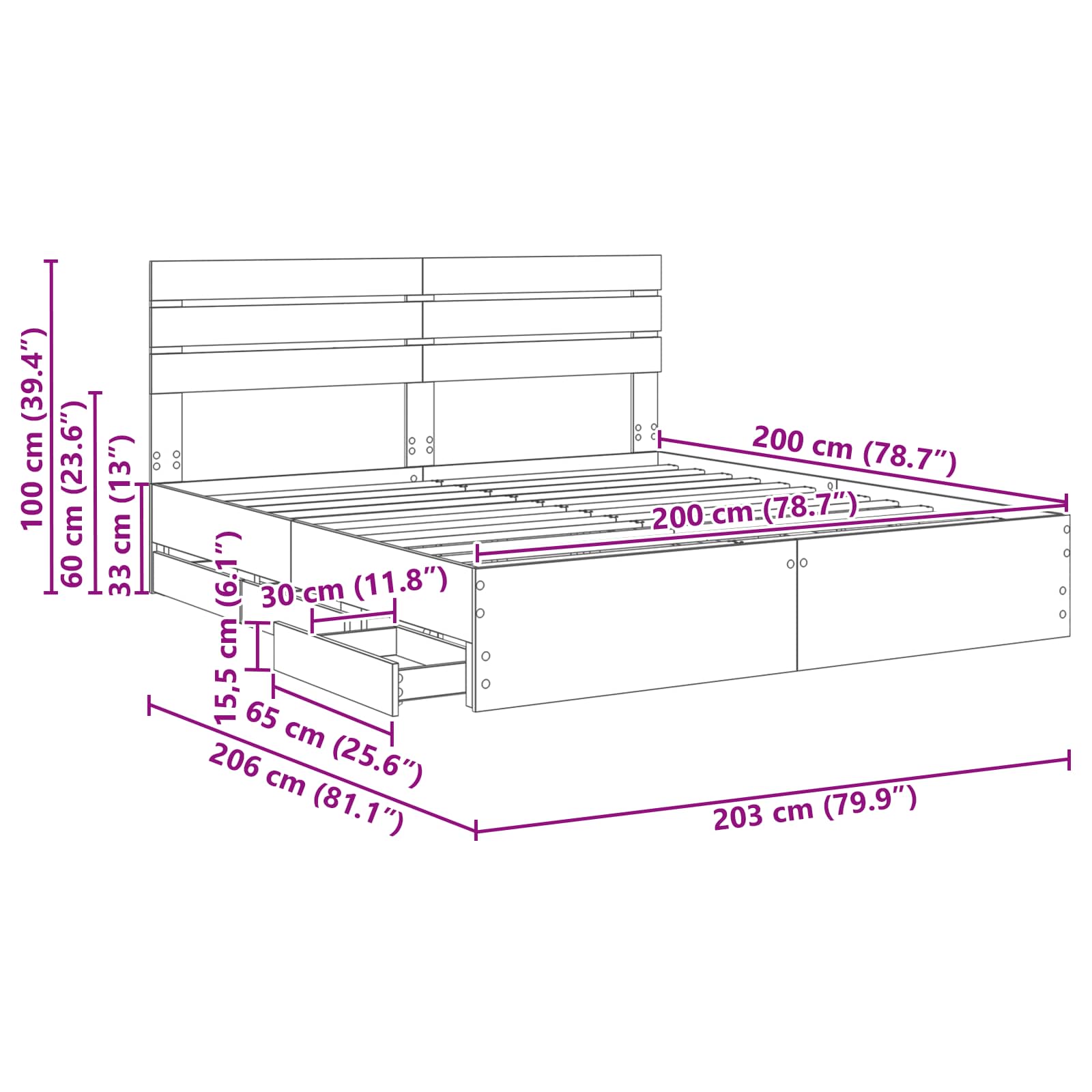 Krevetna konstrukcija s ladicama Sonoma hrast 200 x 200 cm