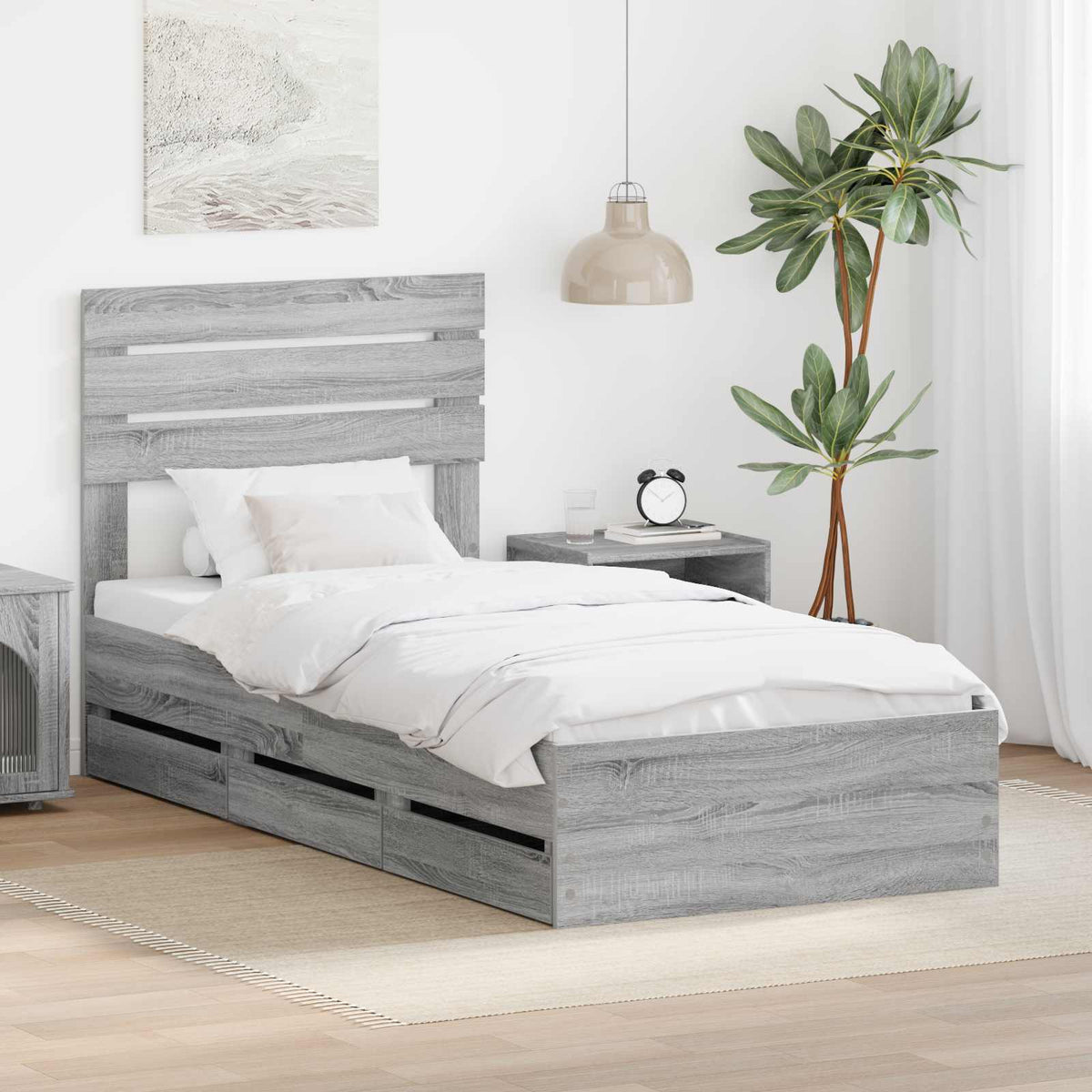 Krevetna konstrukcija Siva Sonoma 75 x 190 cm Inženjersko Drvo 196 x 78 x 100 cm