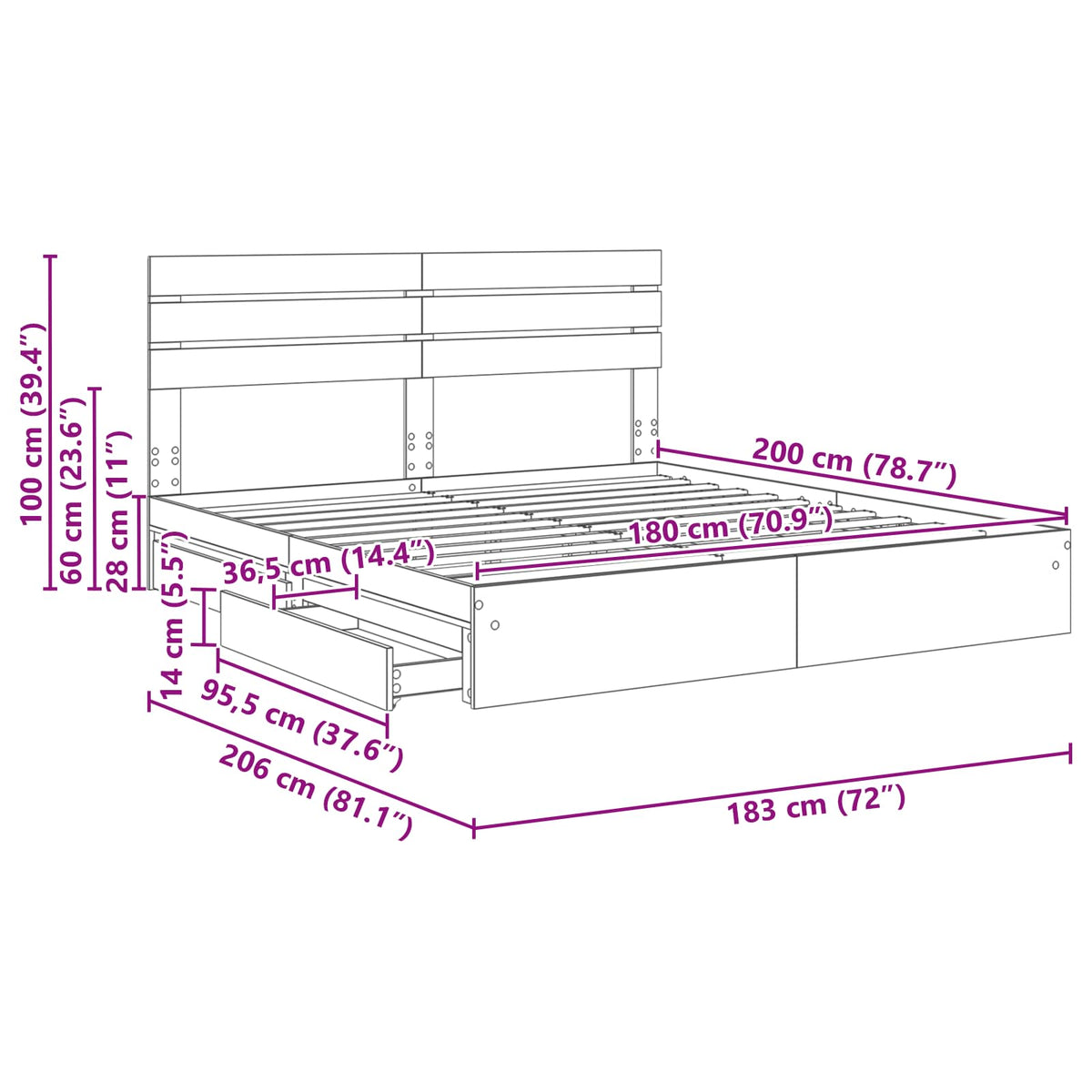 Krevet s od storage Sonoma hrast 180 x 200 cm Konstruirano drvo