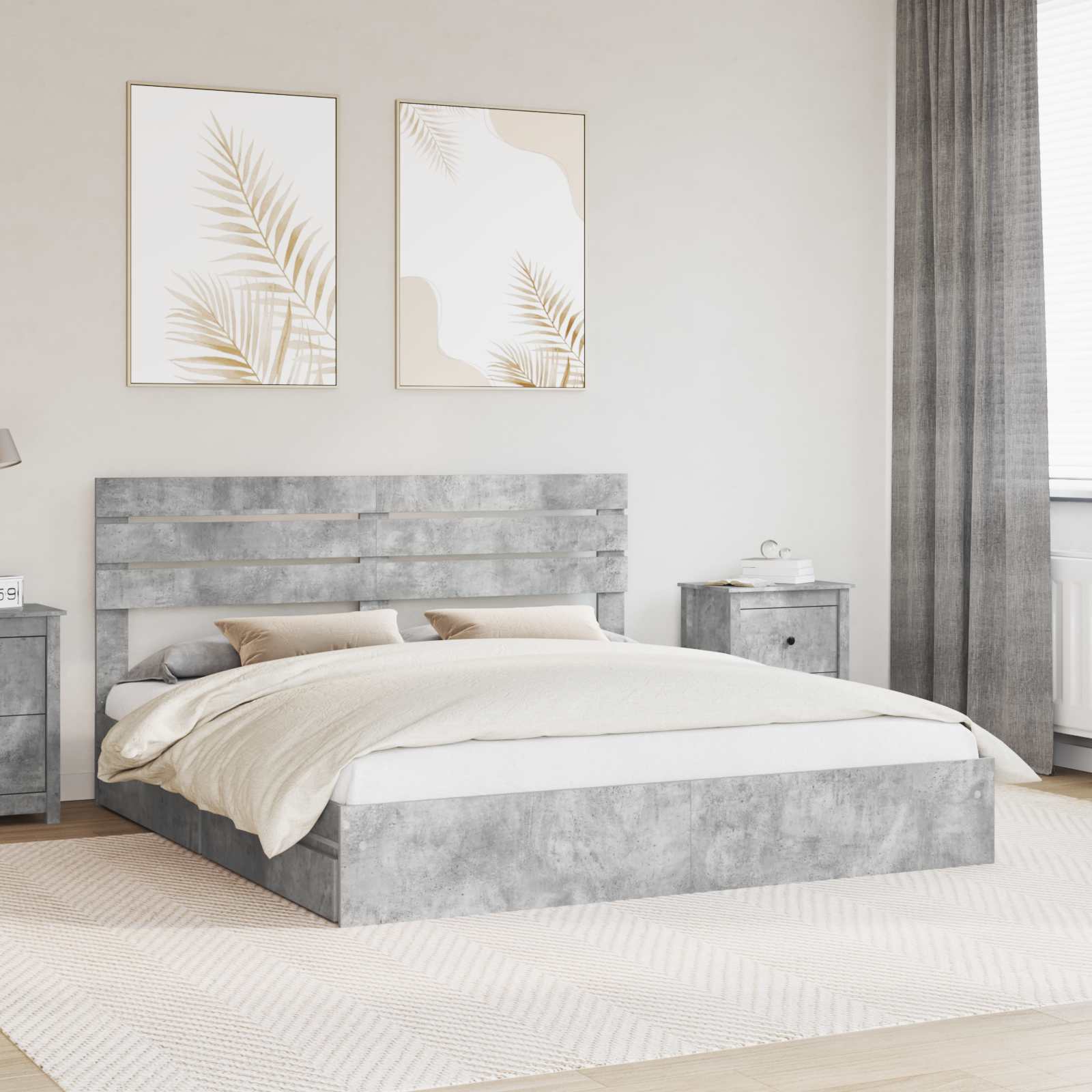 Krevet s od storage s uzglavljem Betonski sivi 180 x 200 cm