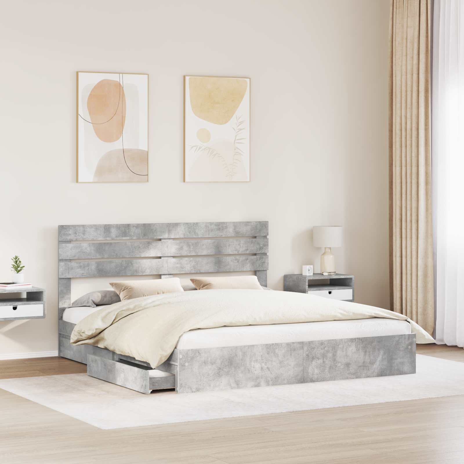 Krevet s od storage s uzglavljem Betonski sivi 180 x 200 cm