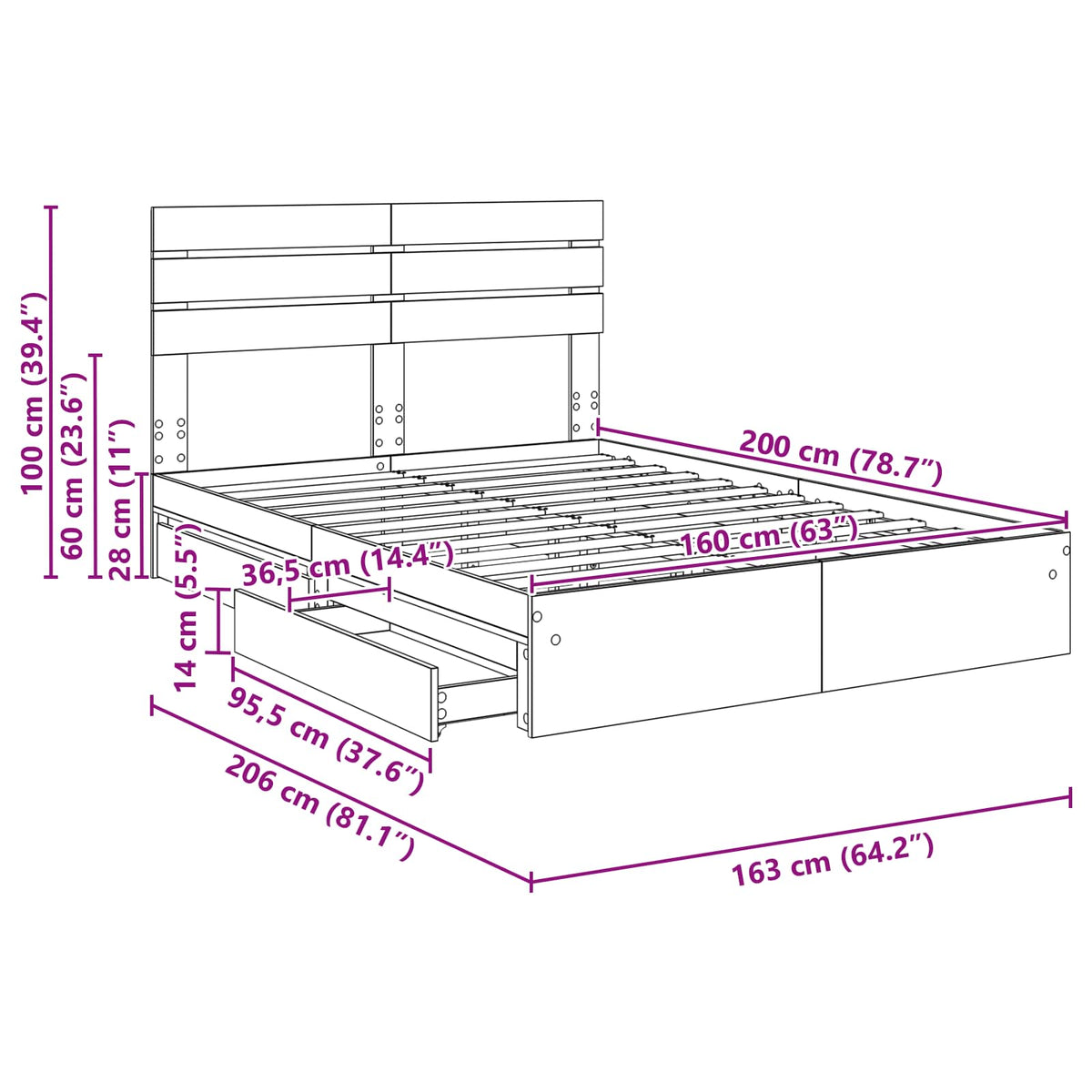 Krevet s od storage Siva Sonoma 160 x 200 cm Konstruirano drvo