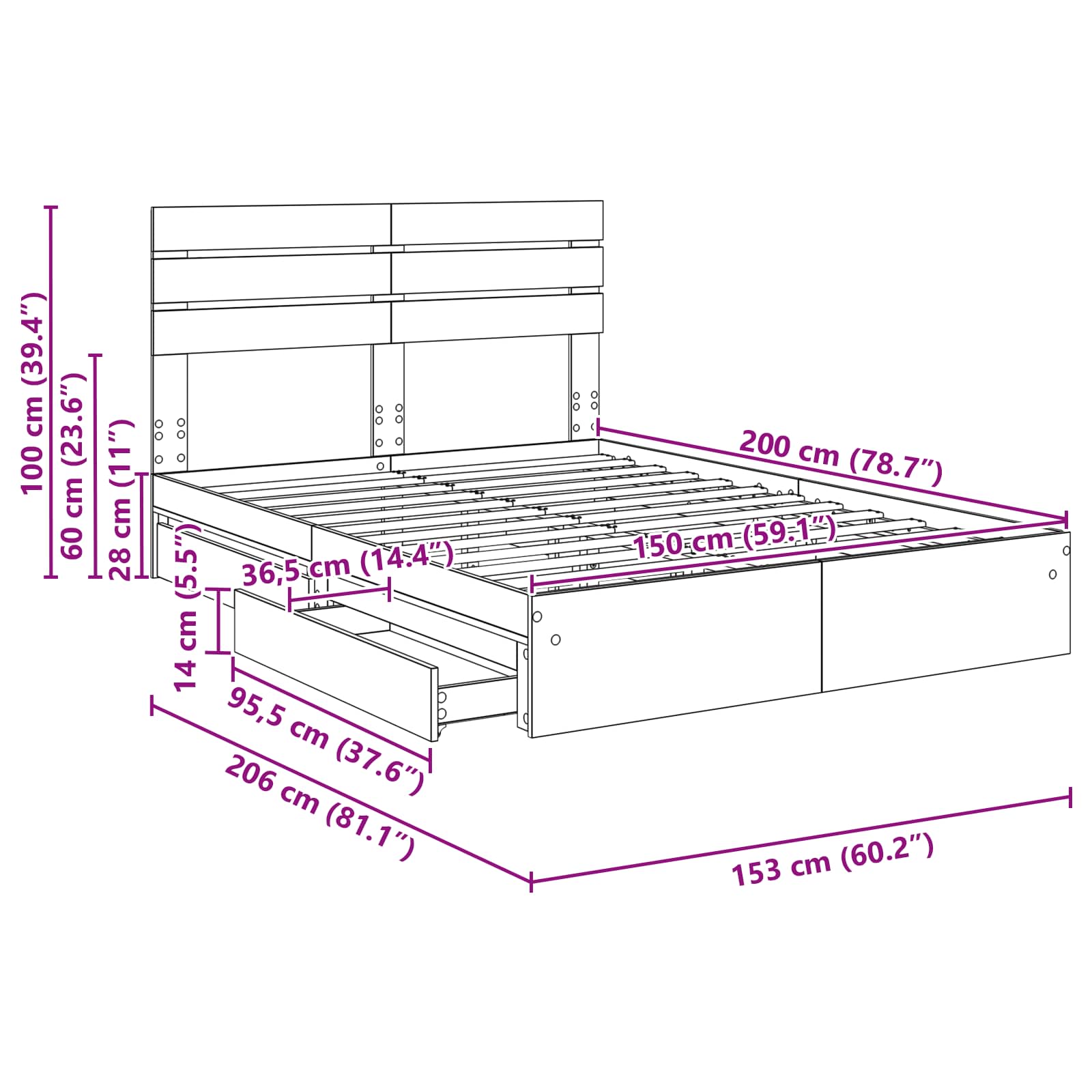 Krevet s od storage Sonoma hrast 150 x 200 cm Konstruirano drvo