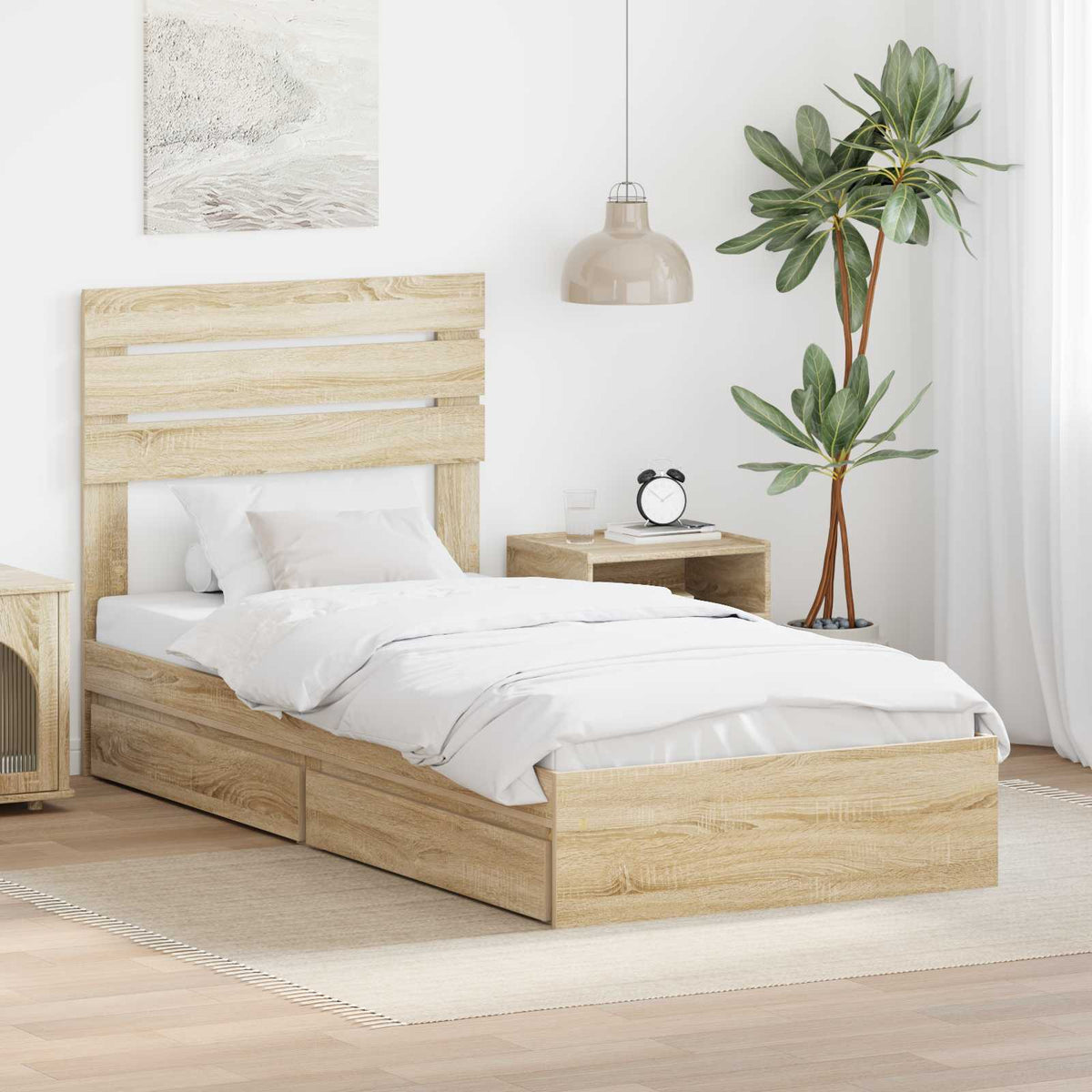 Krevet s od storage Sonoma hrast 100 x 200 cm Konstruirano drvo